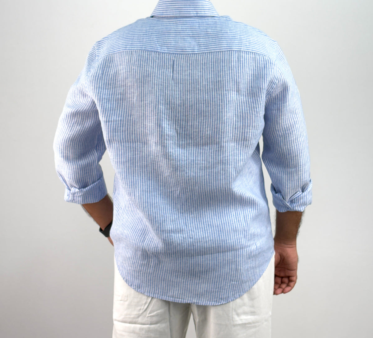 Blue Pure Linen Stripe Shirt