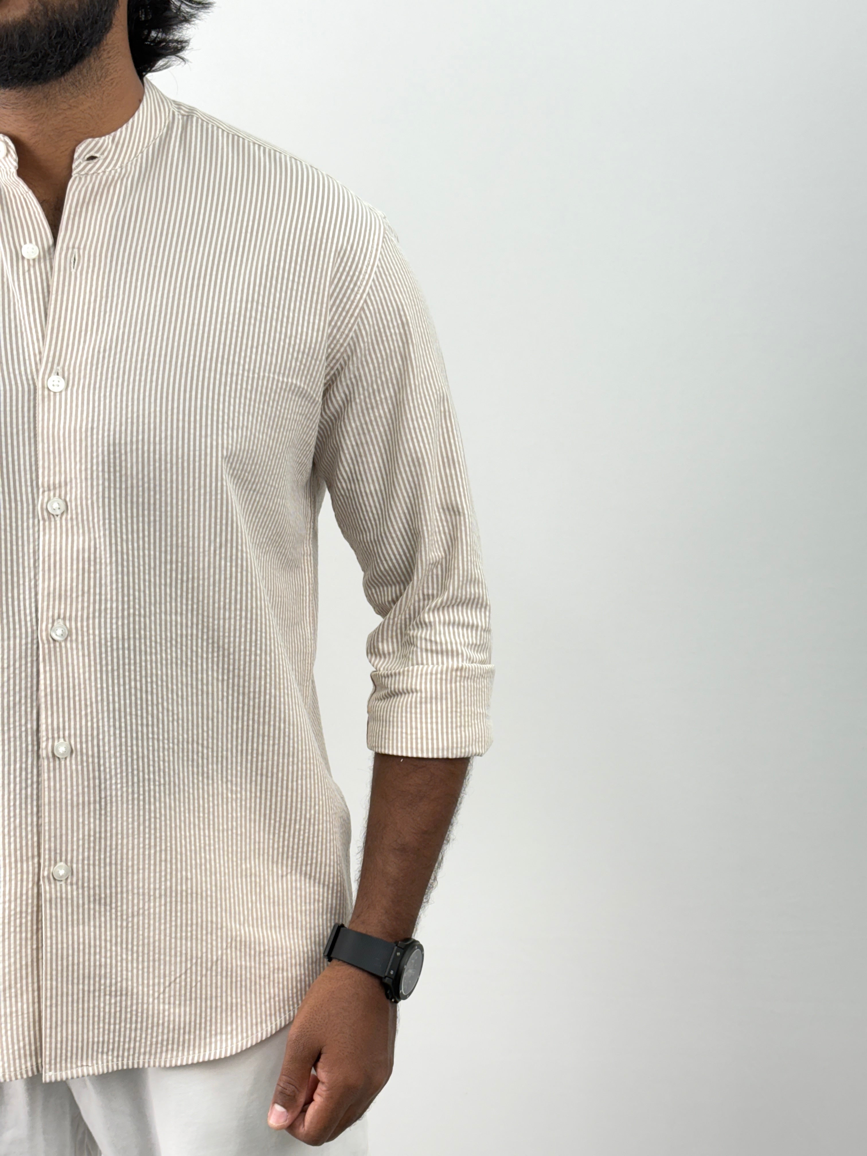 Light Brown Mandarin Collar Shirts