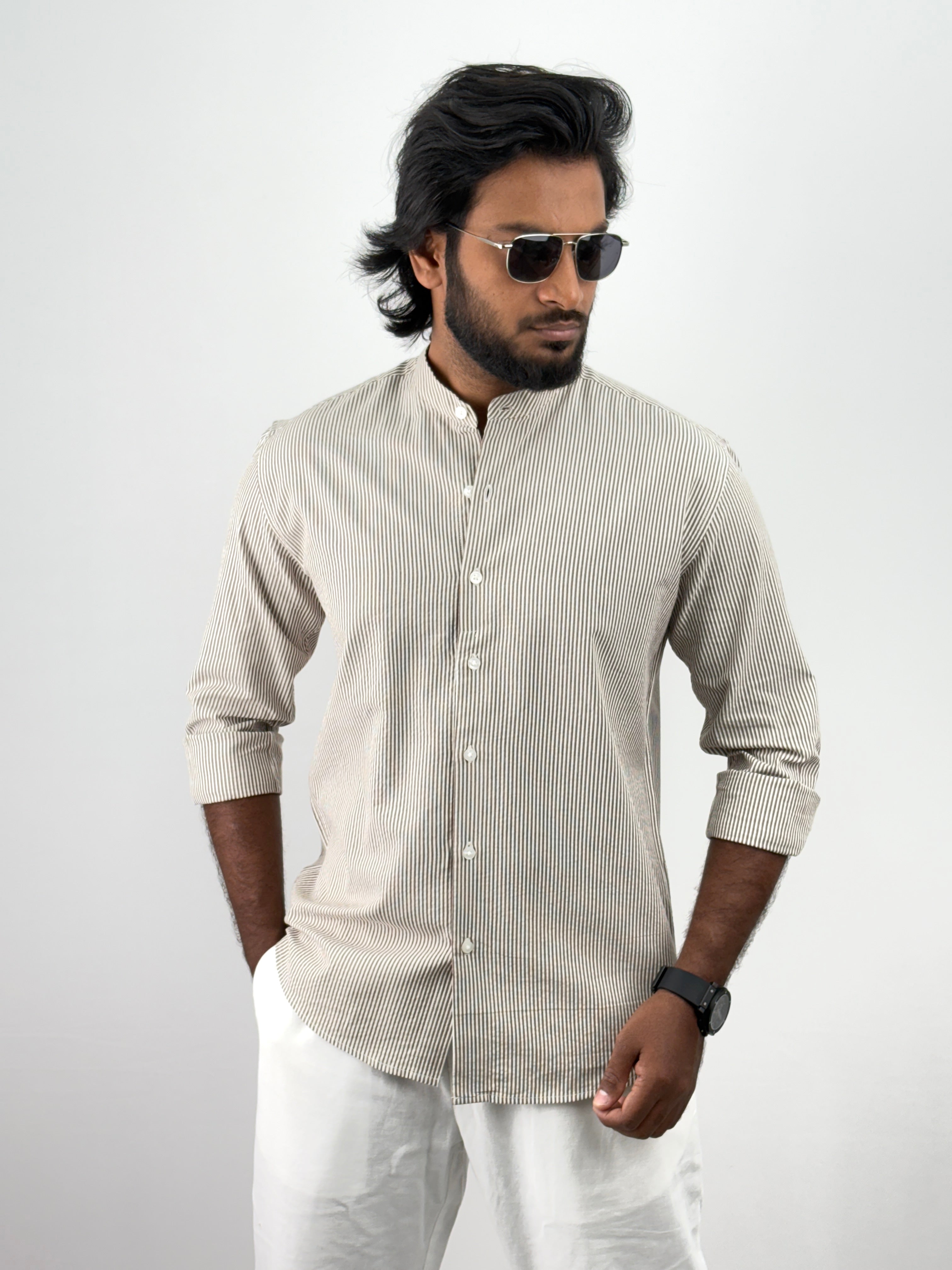 Brown Mandarin Collar Shirts