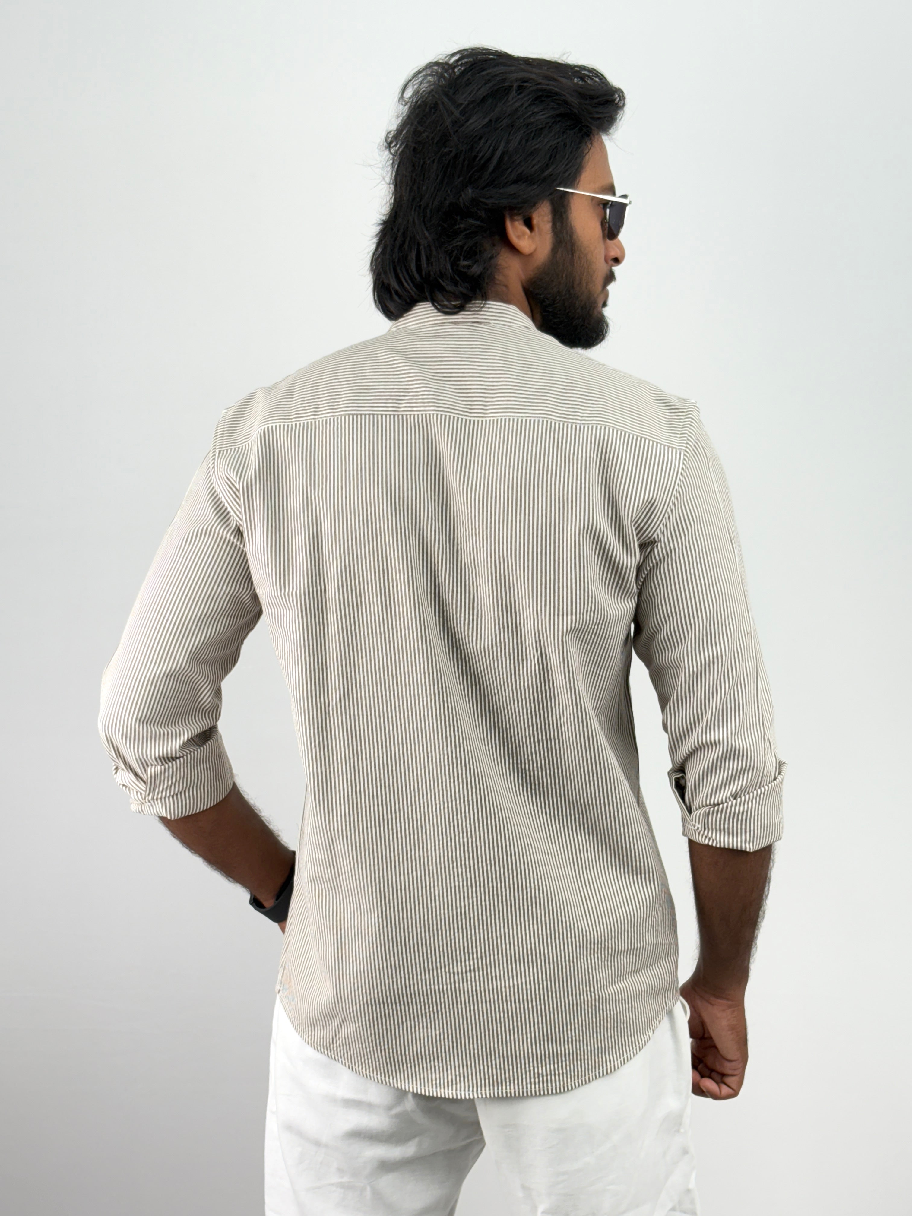 Brown Mandarin Collar Shirts