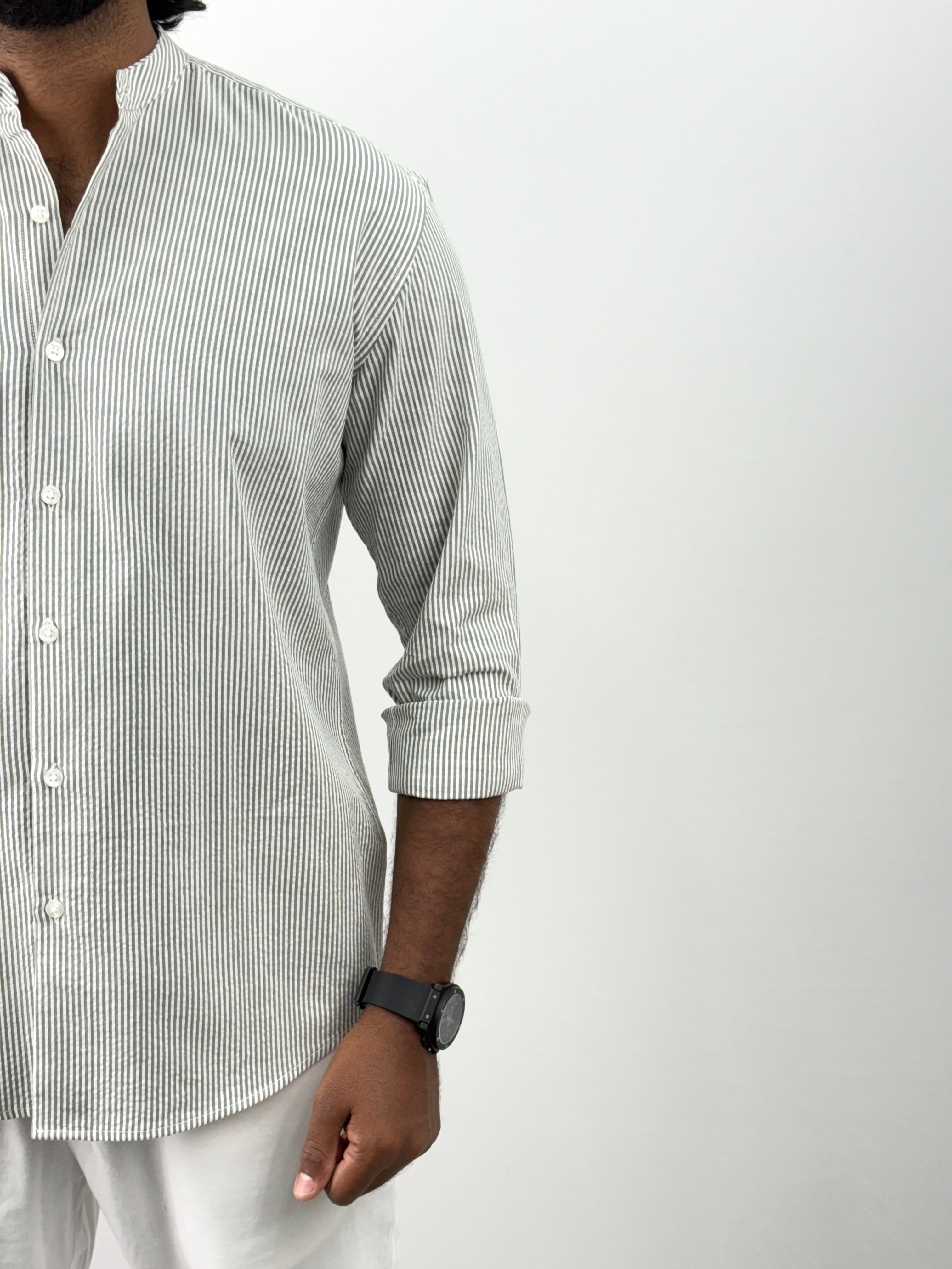 Grey Mandarin Collar Shirts