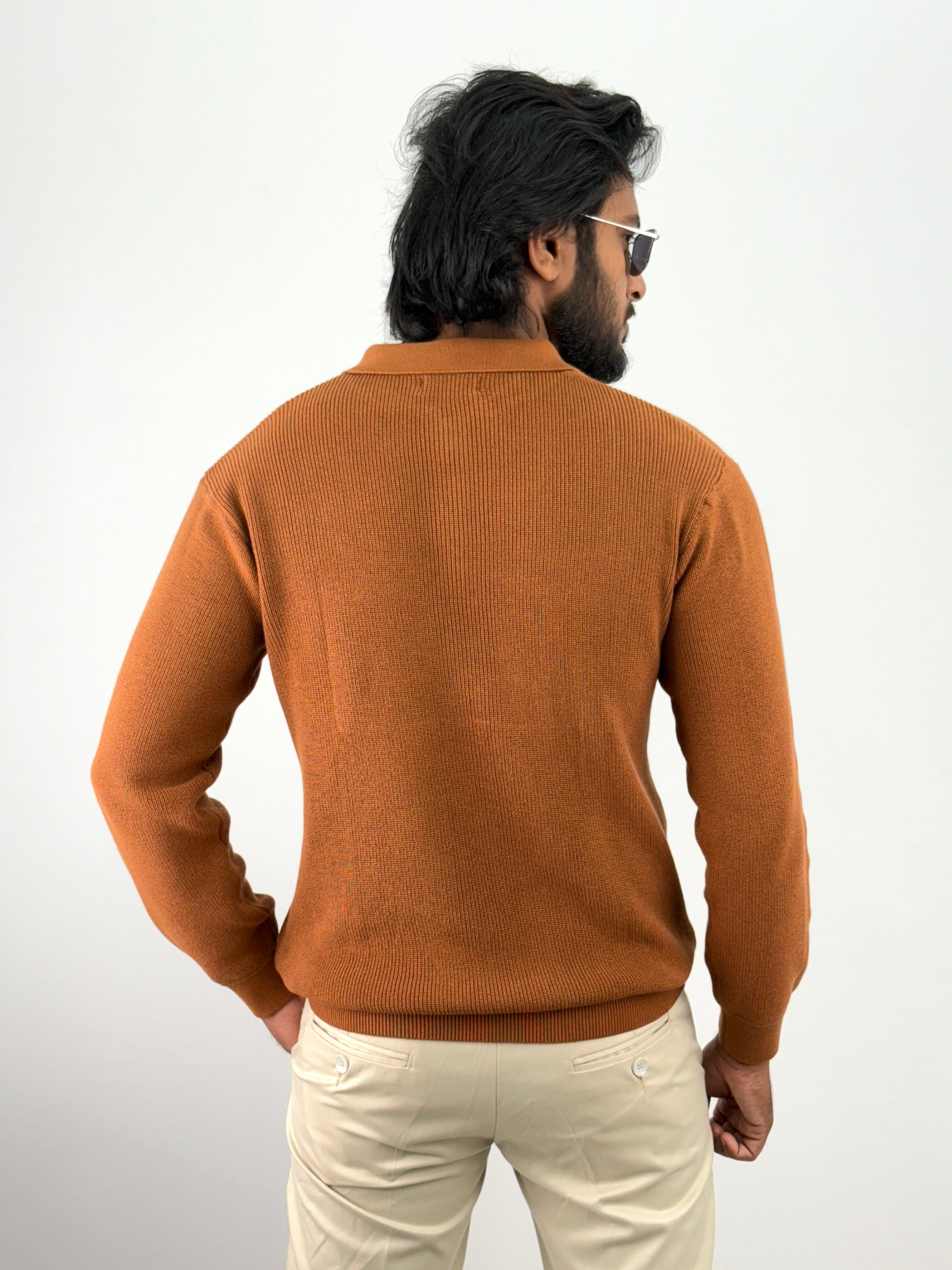 Brown Full Sleeve Zipper T-Shirt