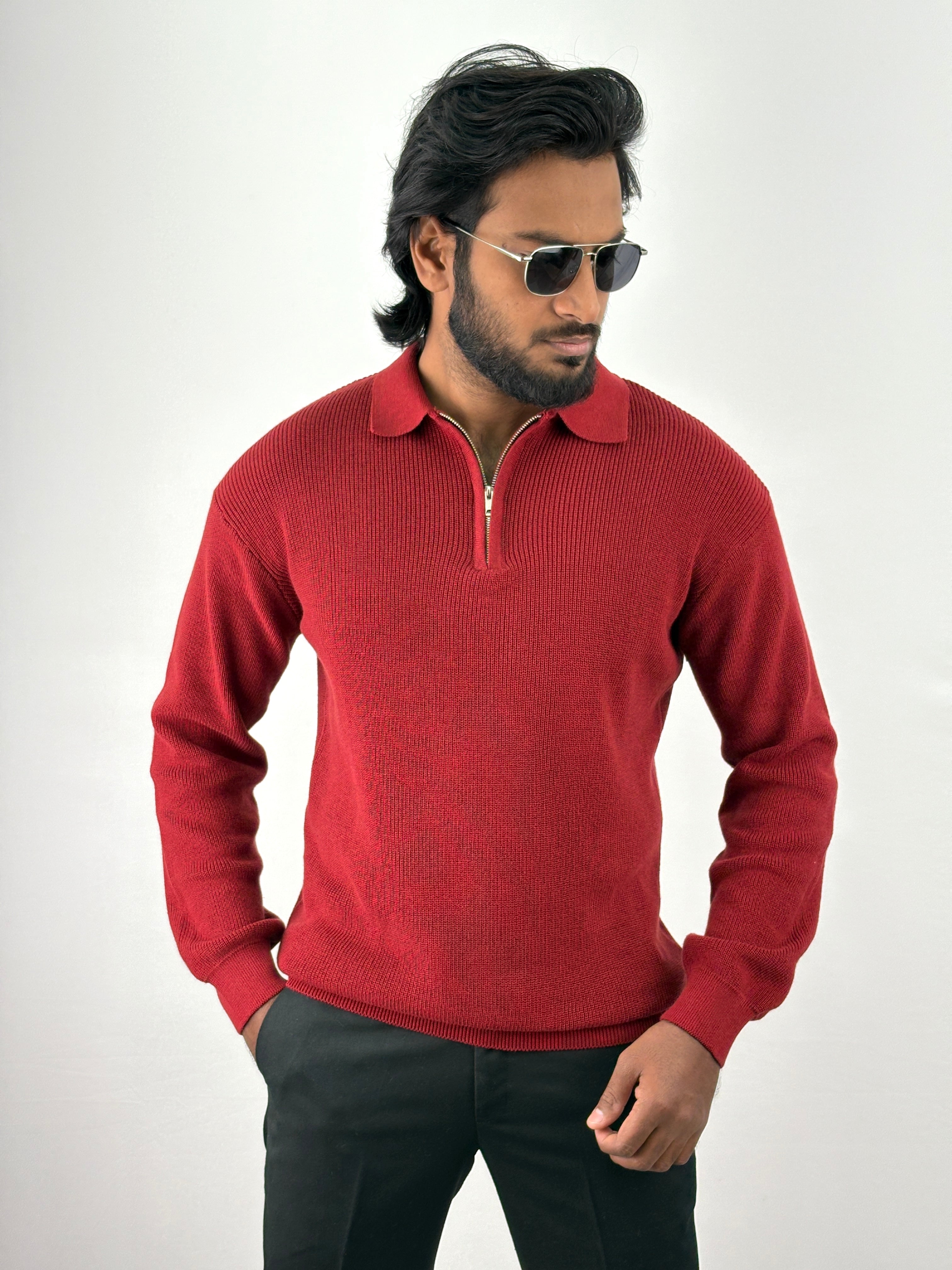 Red Full Sleeve Zipper T-Shirt