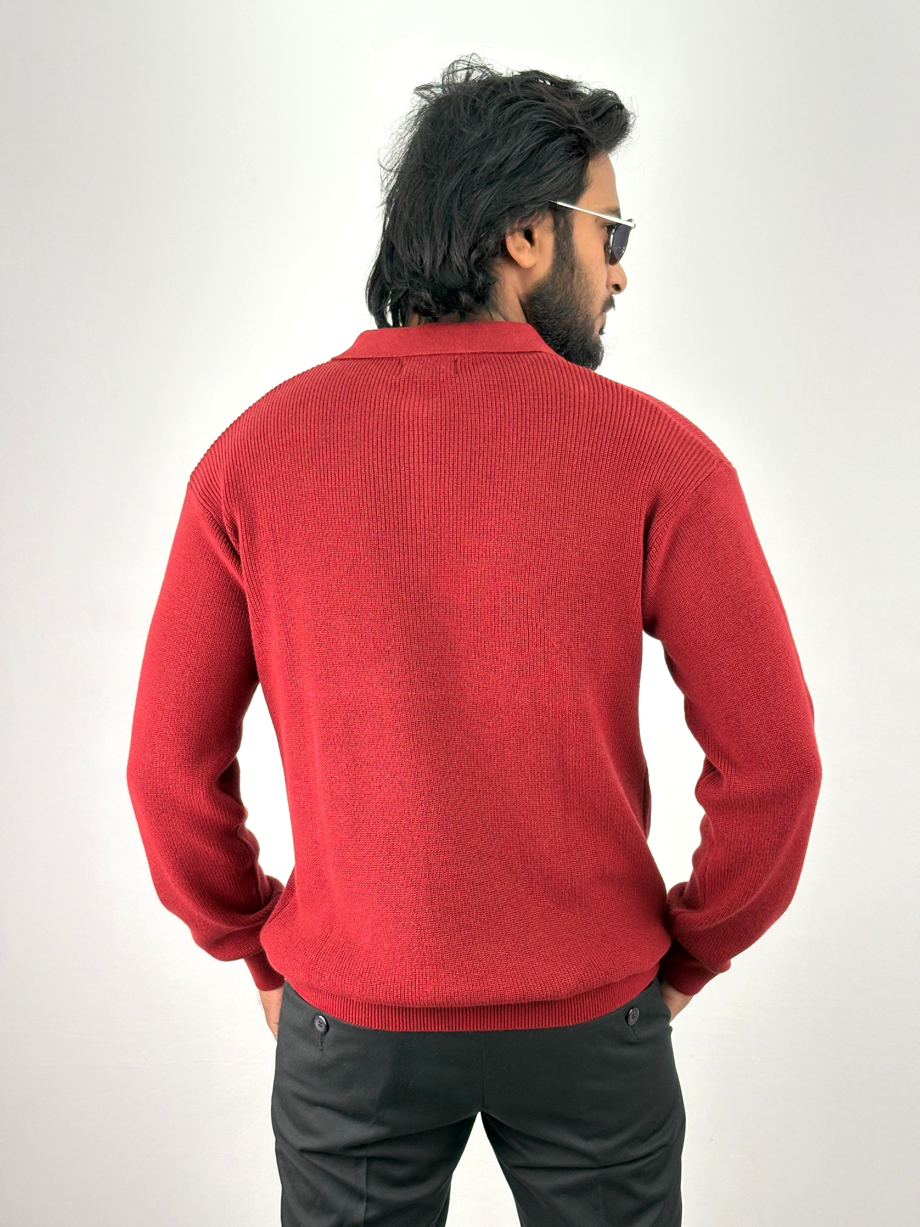 Red Full Sleeve Zipper T-Shirt