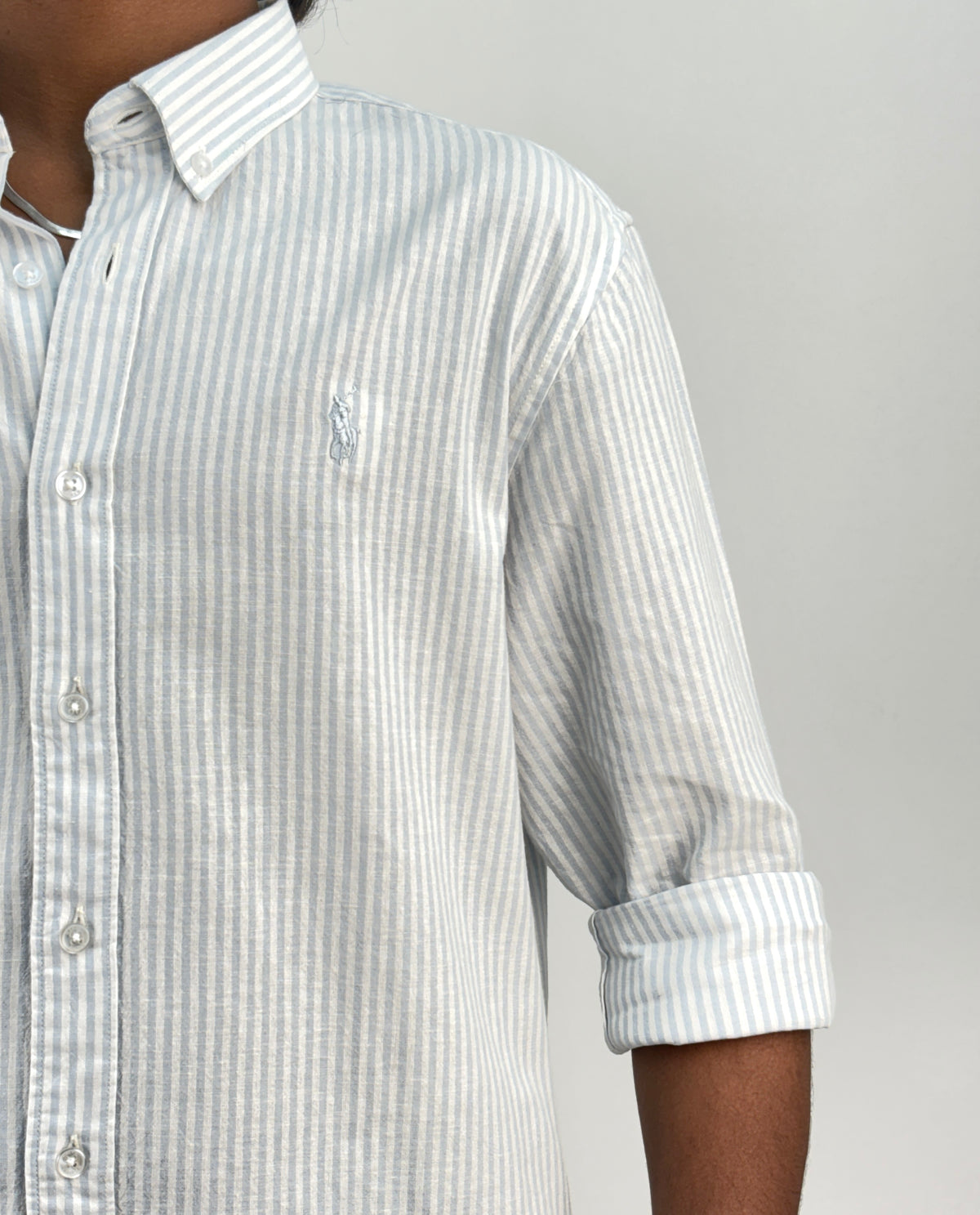 Blue Old Money Linen Stripe Shirt 2