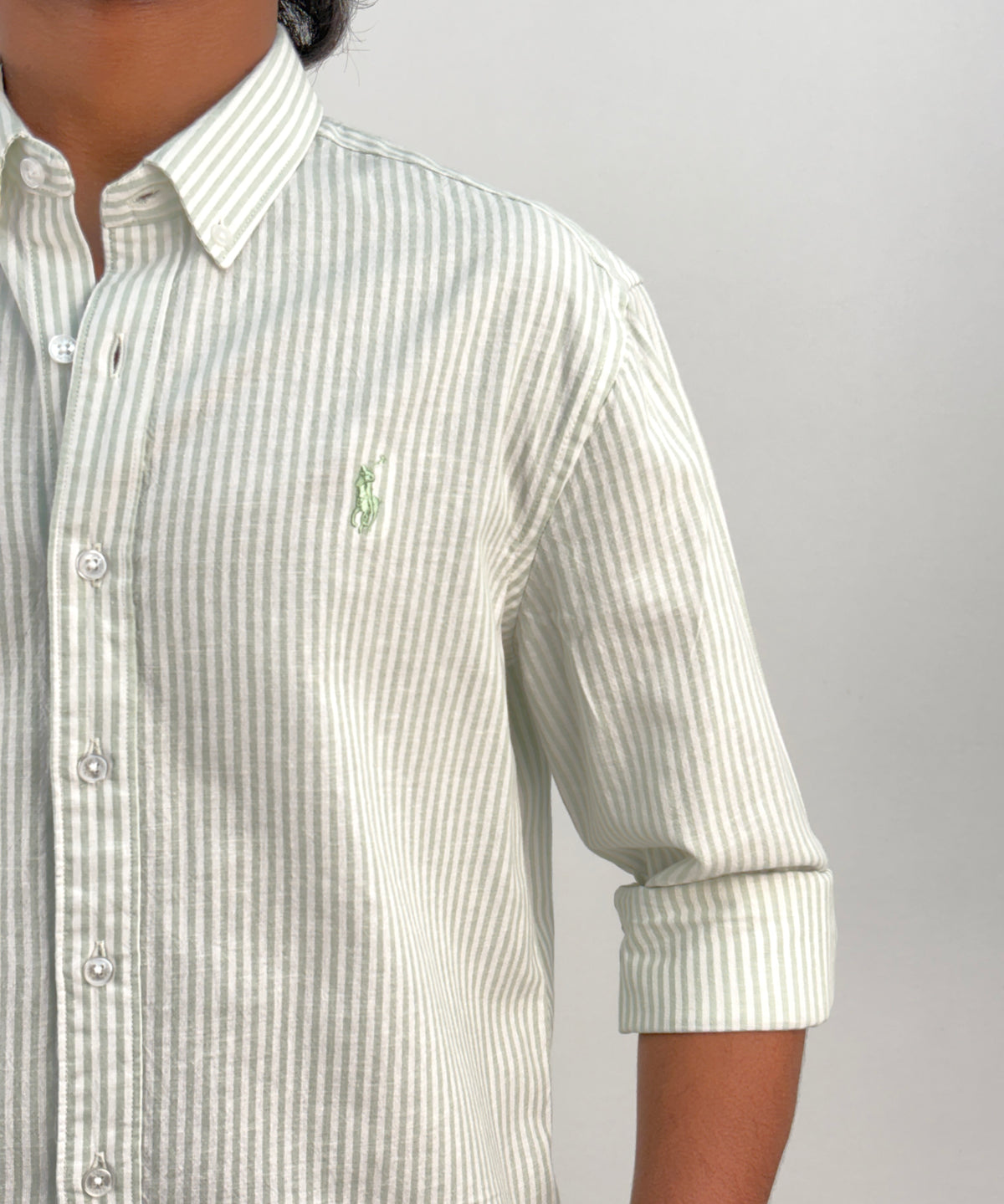 Green Old Money Linen Stripe Shirt 2