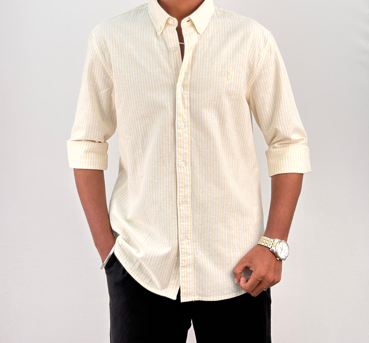 Yellow Old Money Linen Stripe Shirt 2