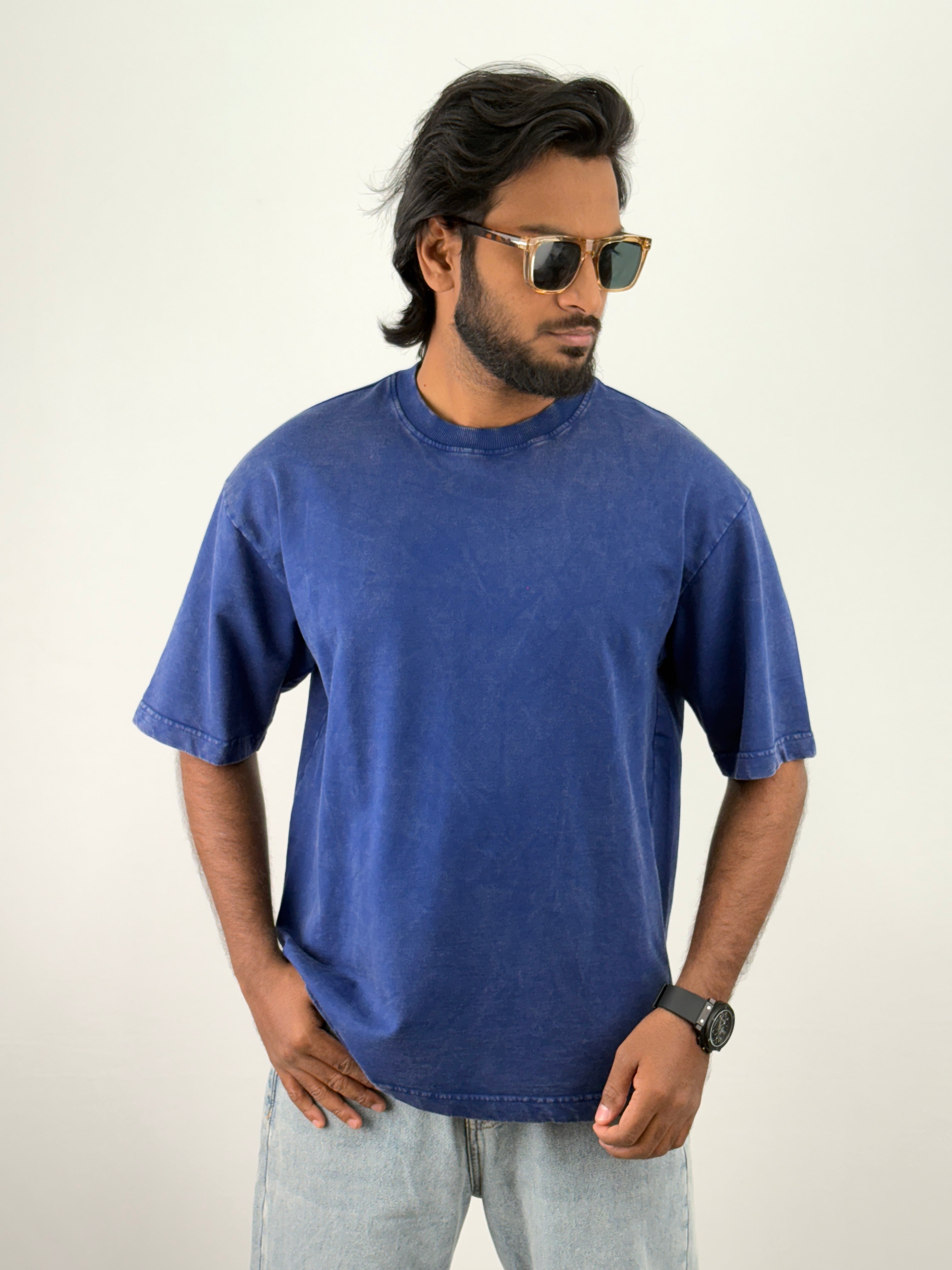 Blue Acid Wash Oversized T-Shirts