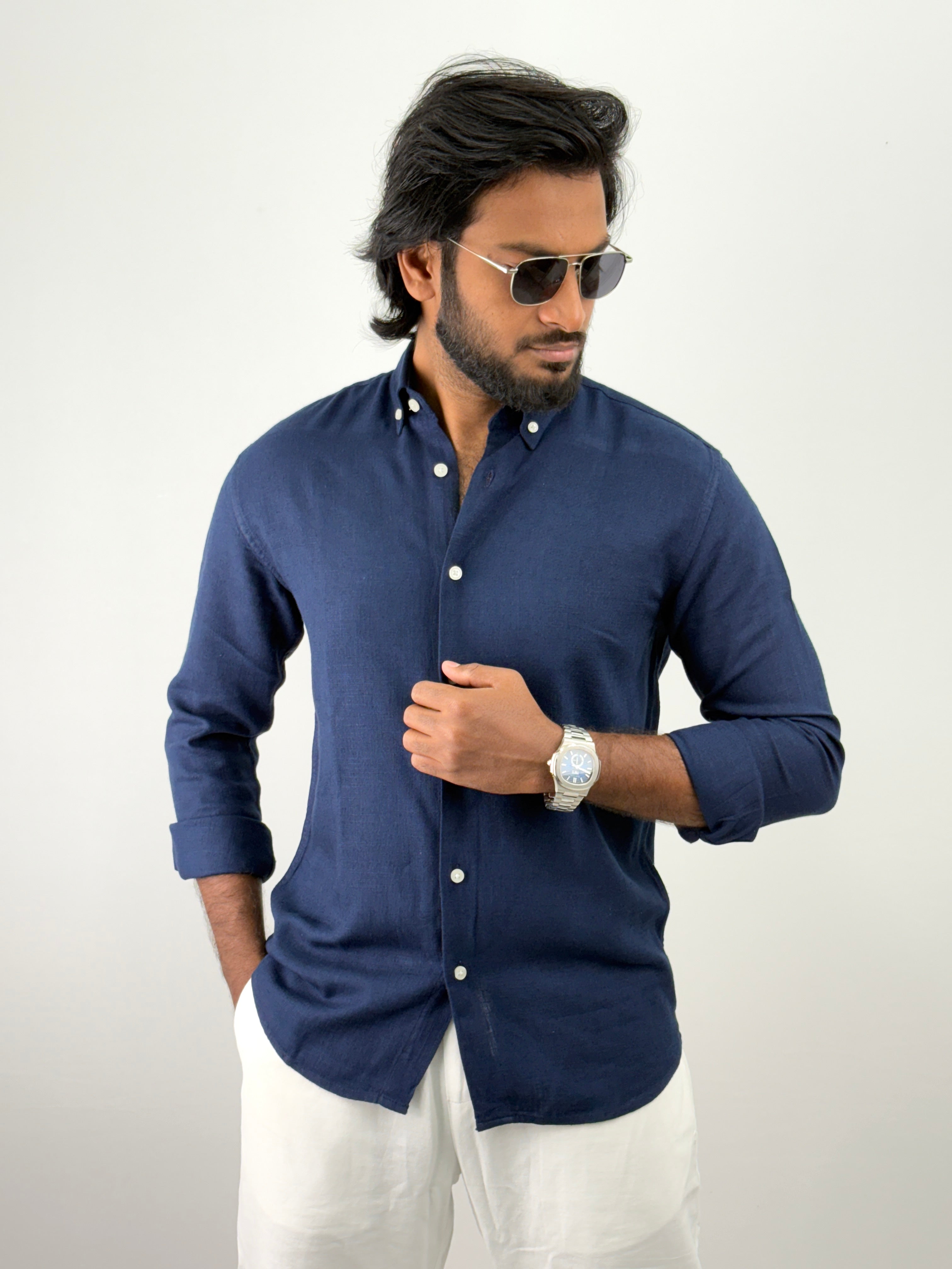 Navy Linen Shirt