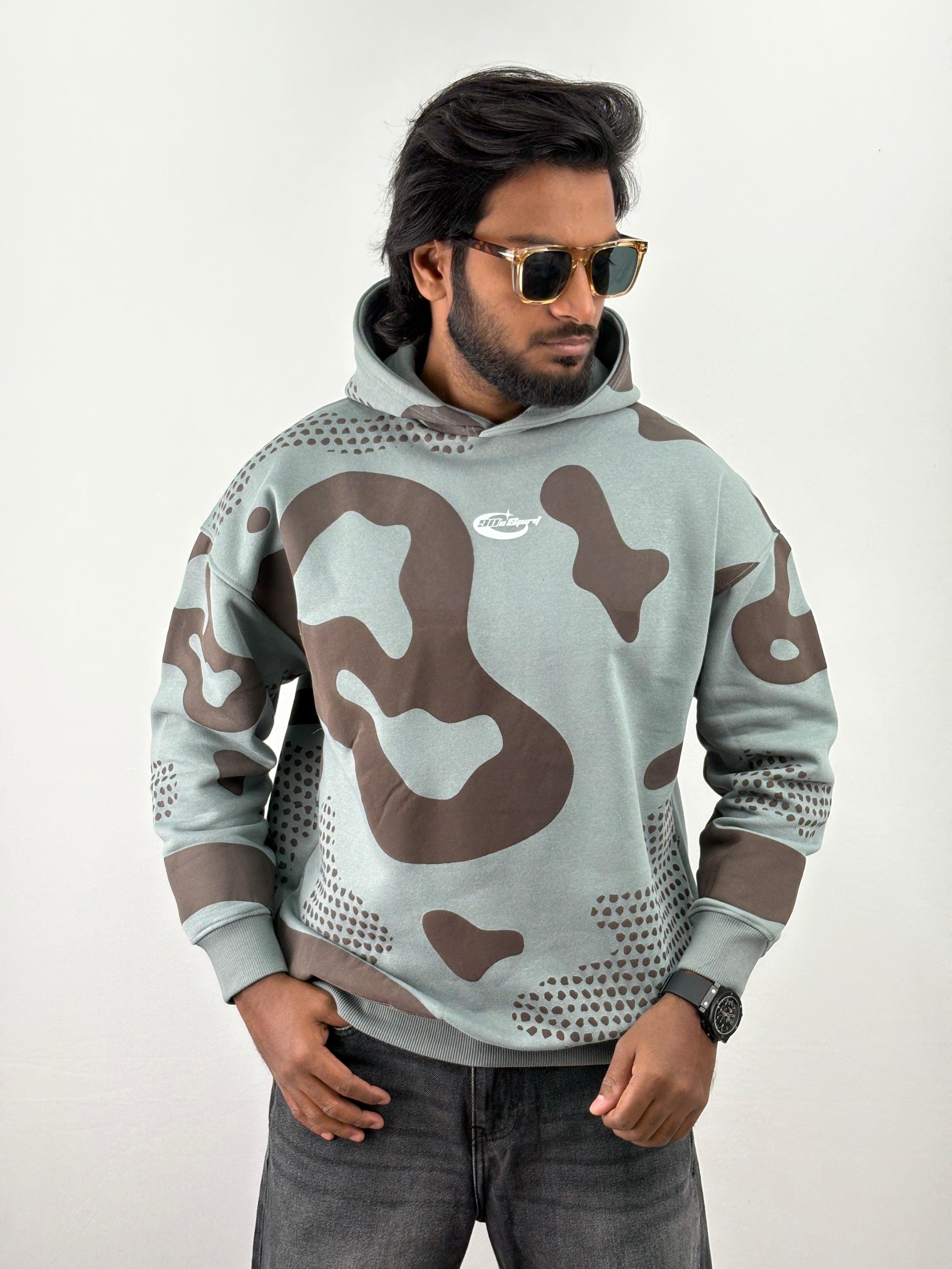 Teal Grey Oversized Hoodie