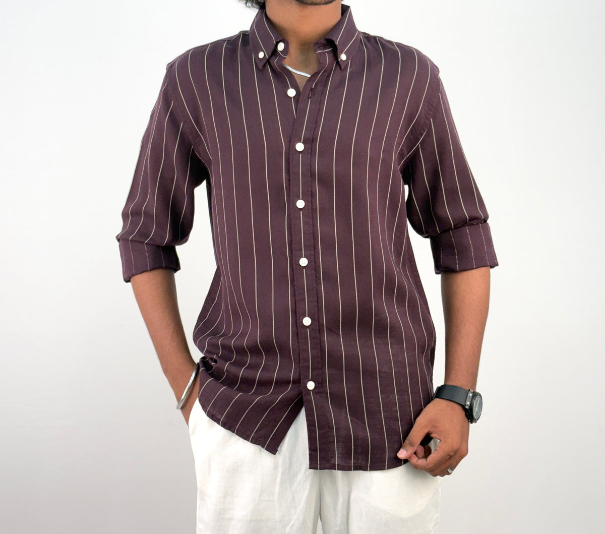 Wine Linen Stripe Shirt