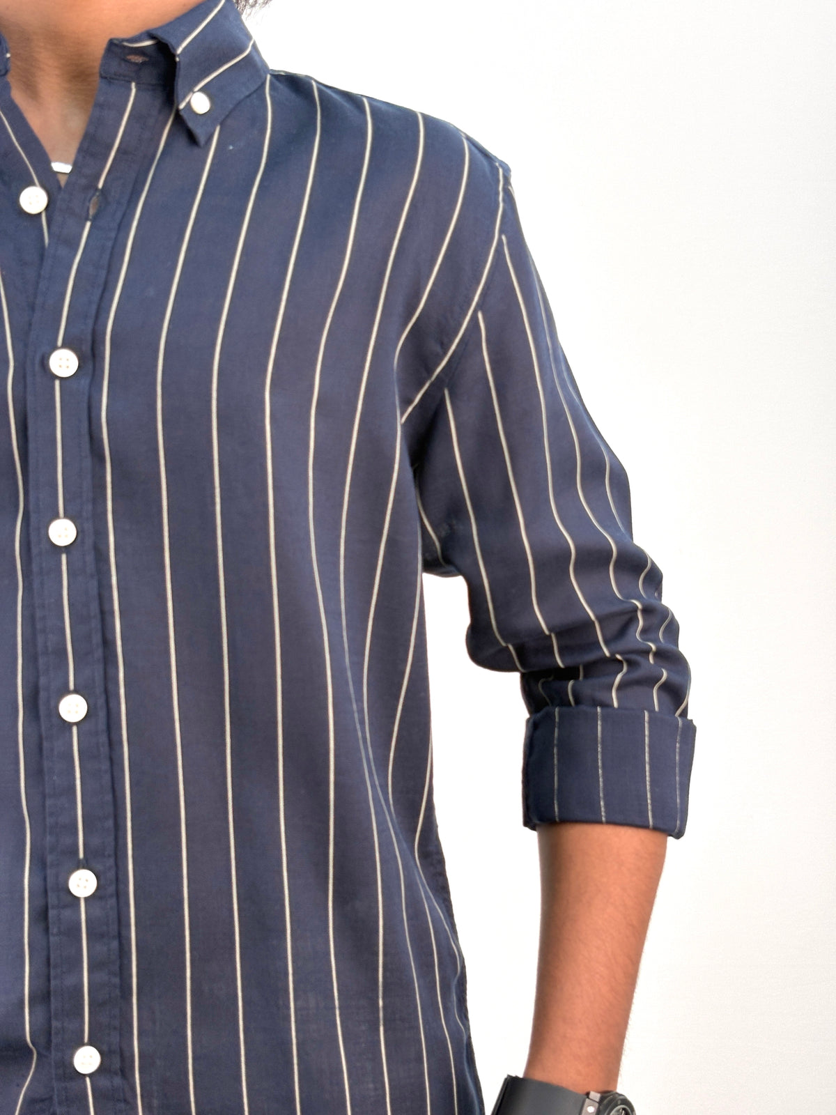 Navy Linen Stripe Shirt