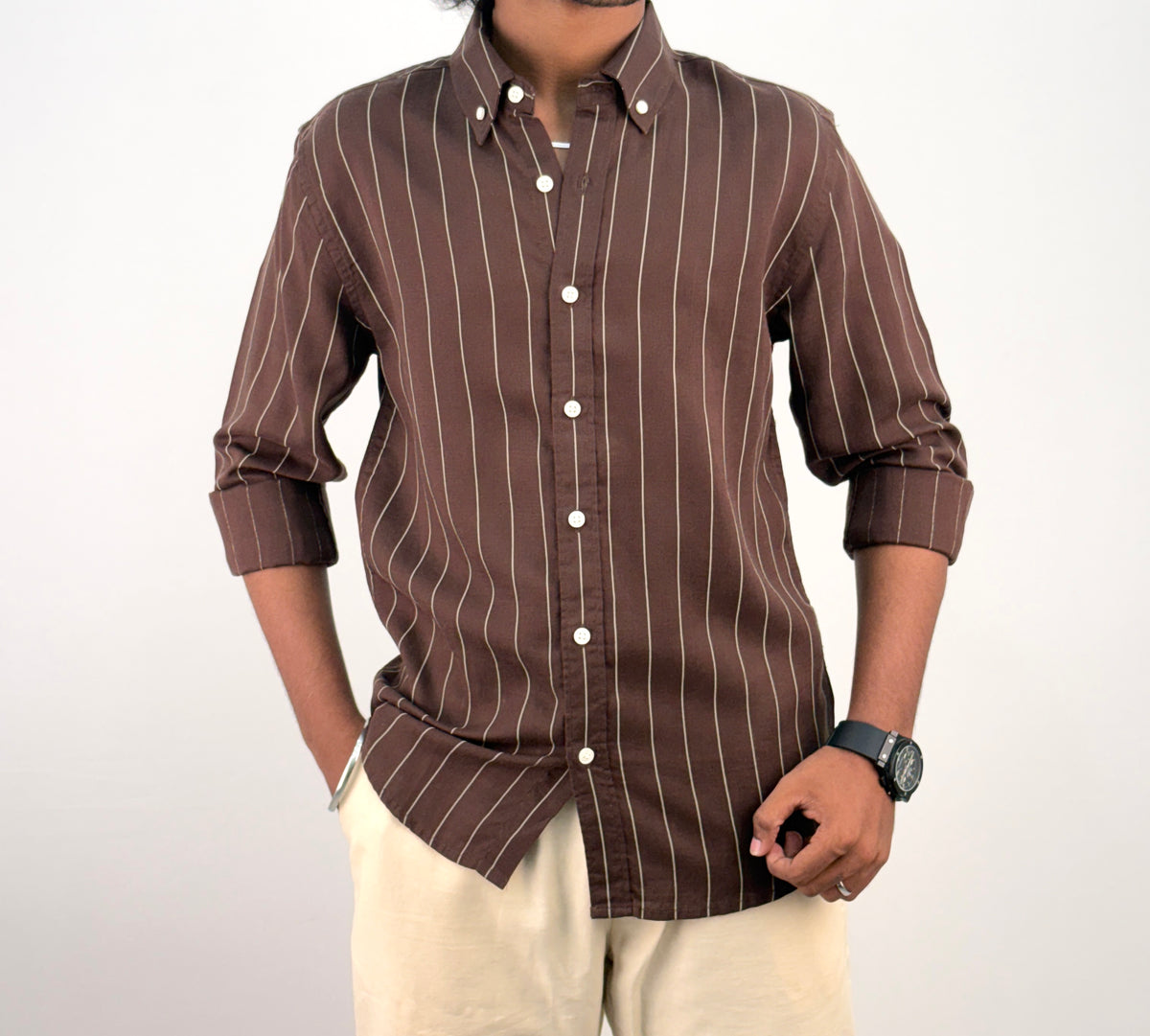 Brown Linen Stripe Shirt