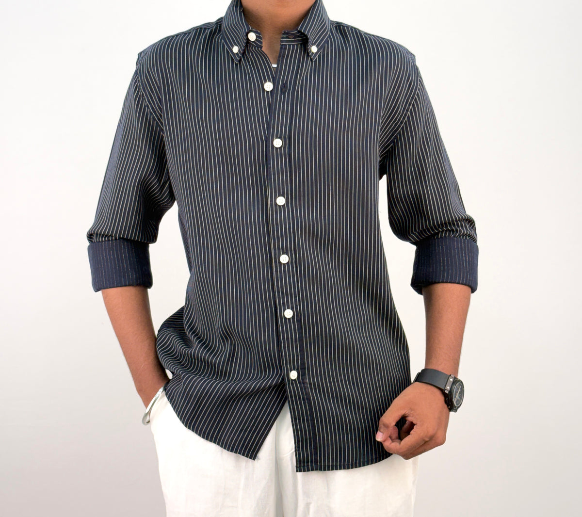 Green Linen Stripe Shirt