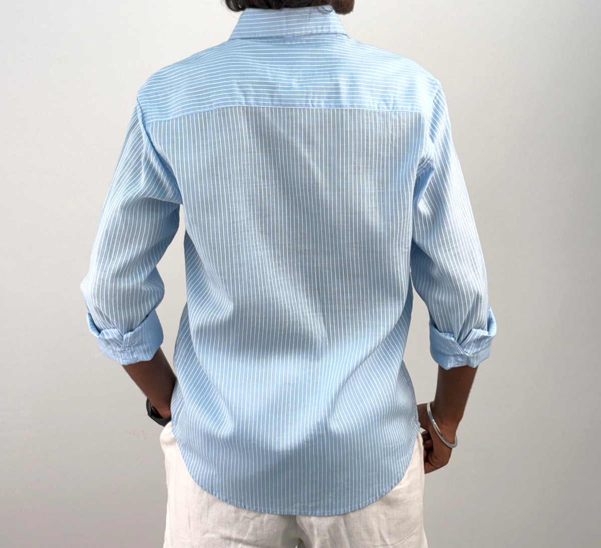 Ice Blue Linen Stripe Shirt