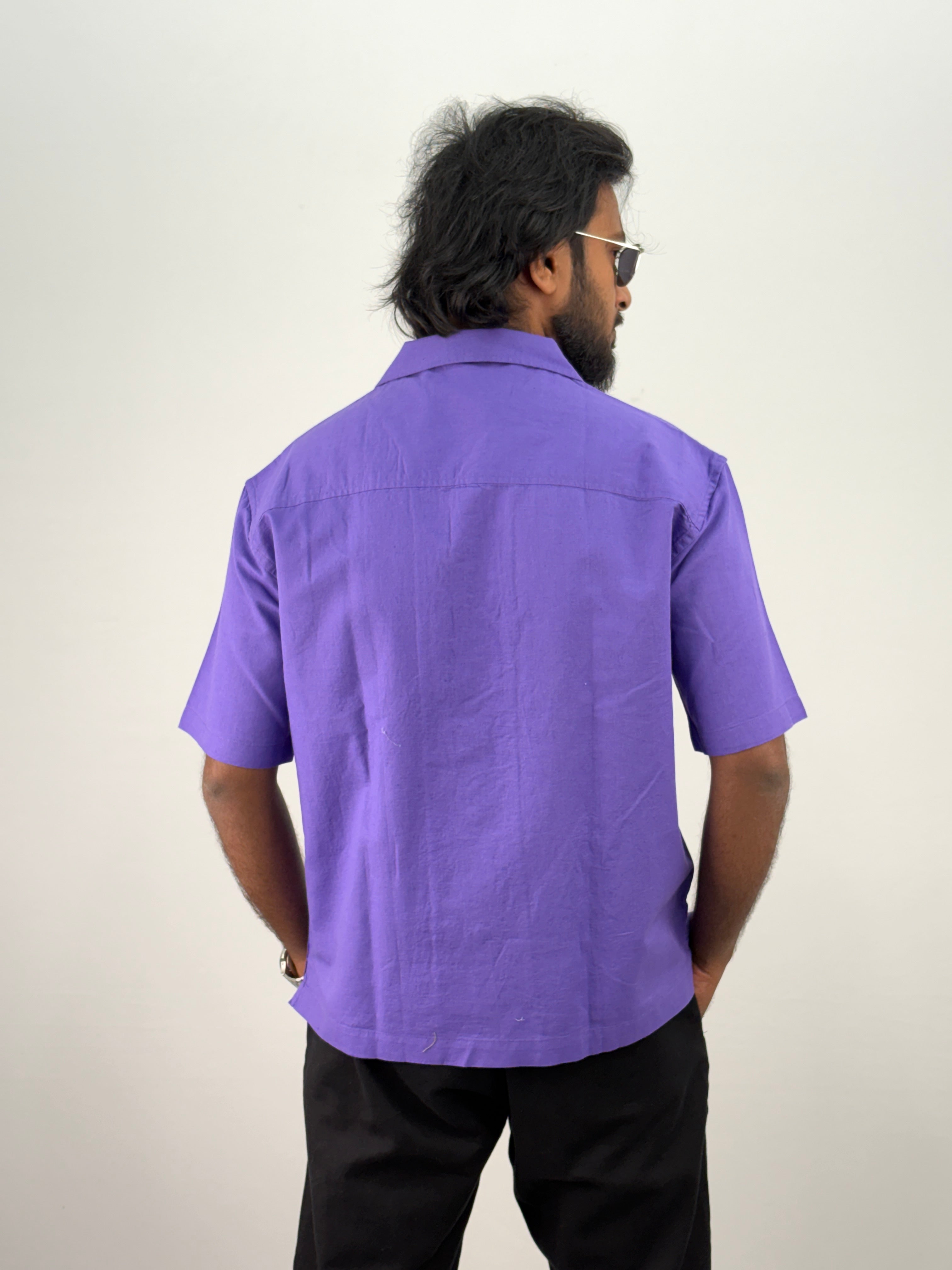 Purple Half Sleeve Embroidery Shirt