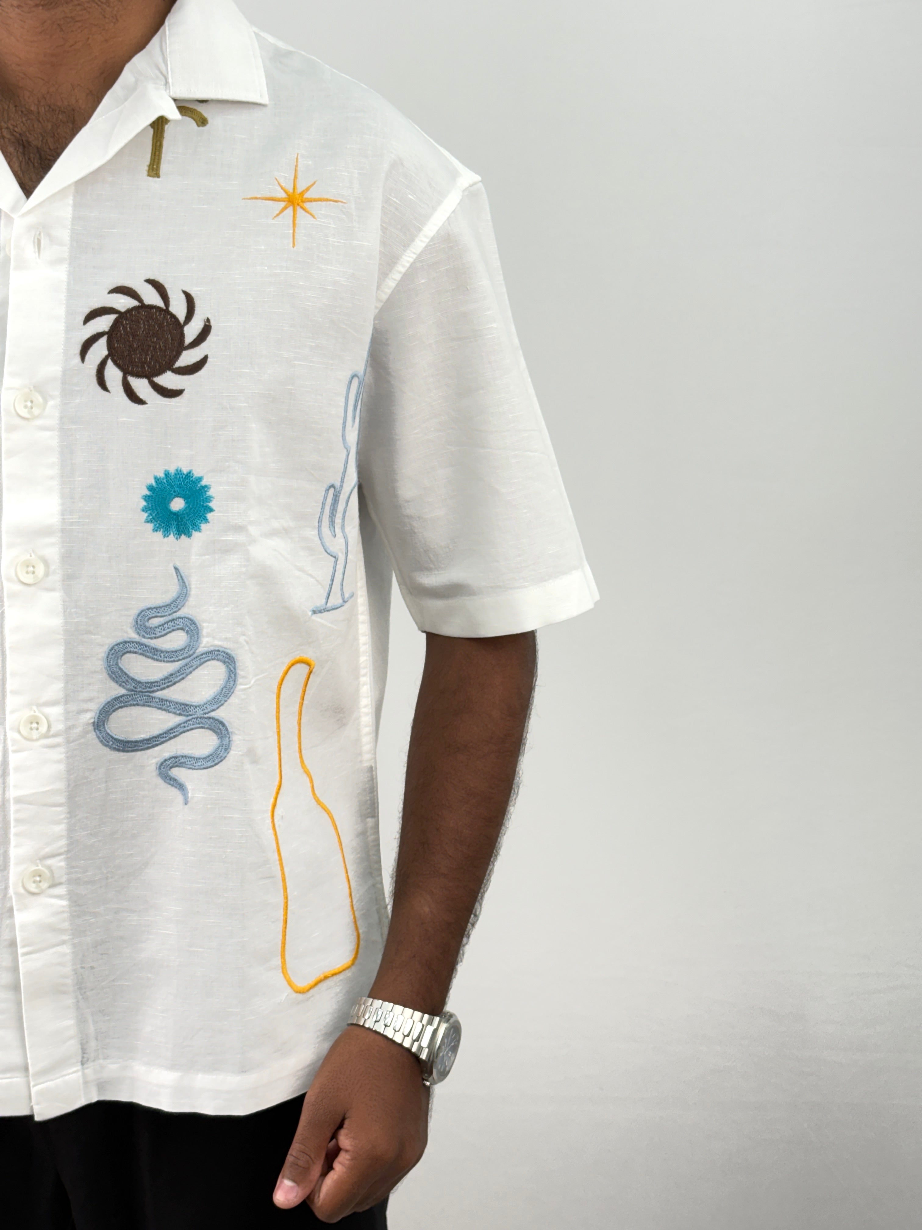 White Half Sleeve Embroidery Shirt