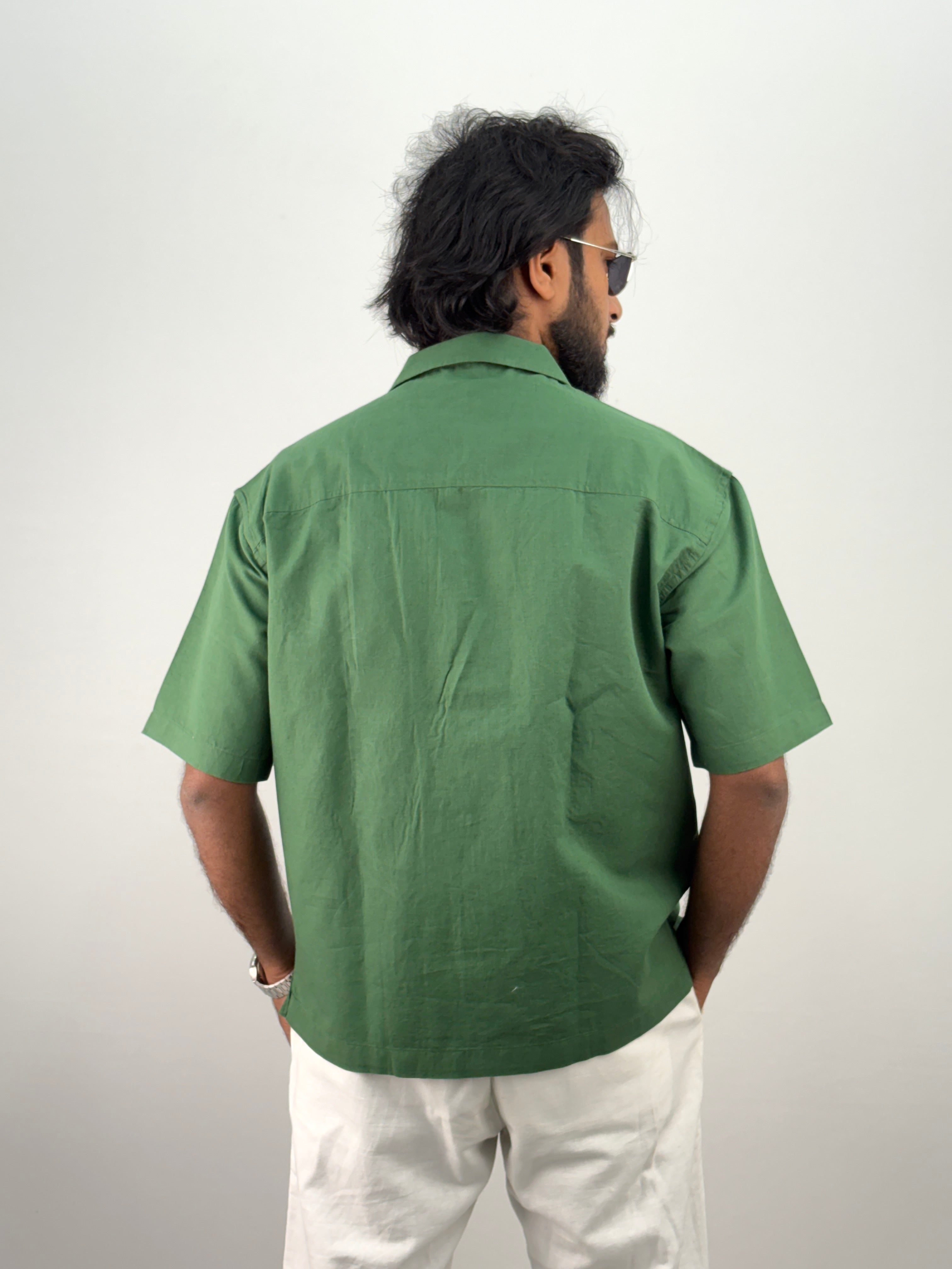 Green Half Sleeve Embroidery Shirt