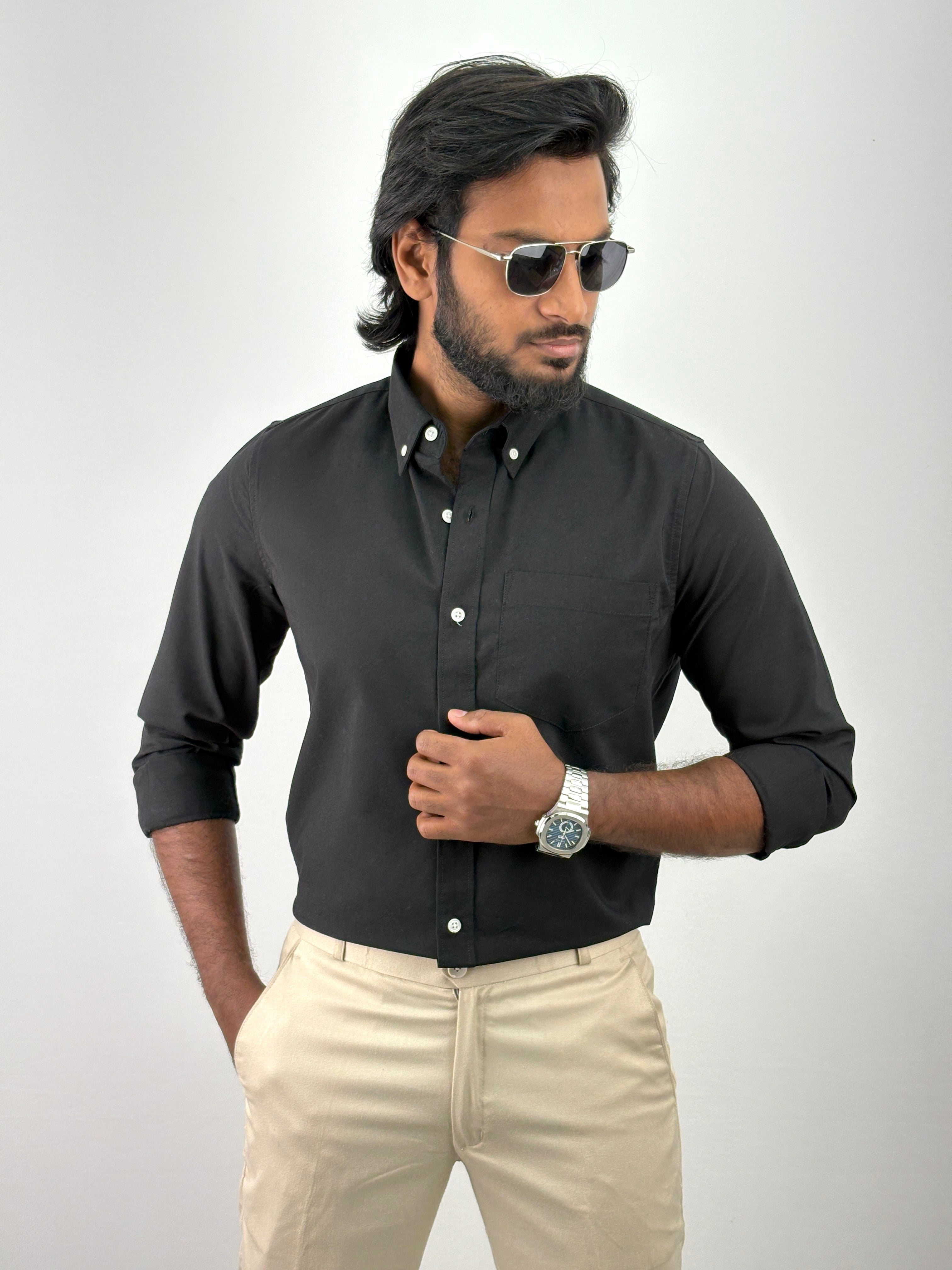 Black Plain Oxford Shirt