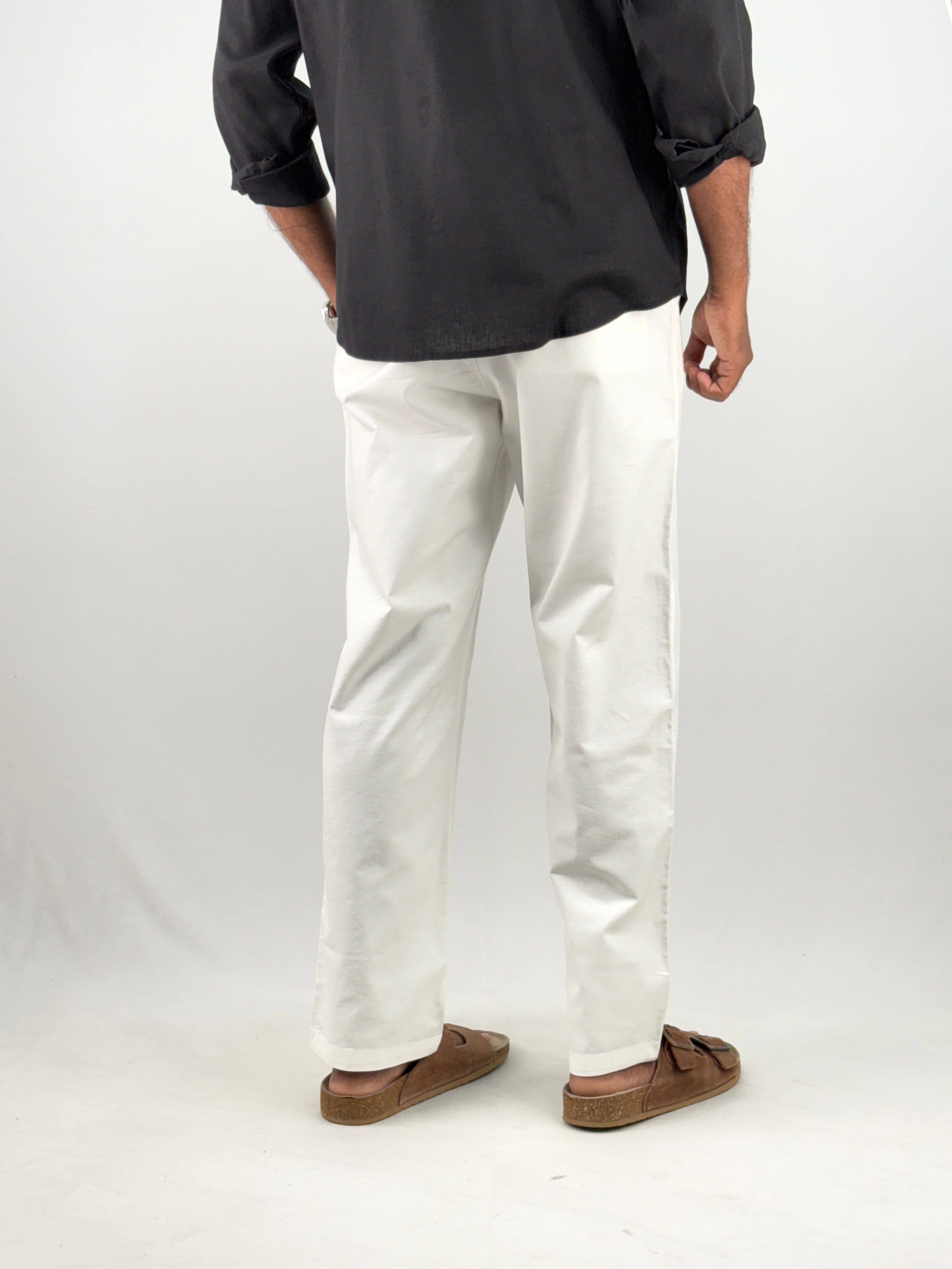 White Relaxed Fit Linen Pant