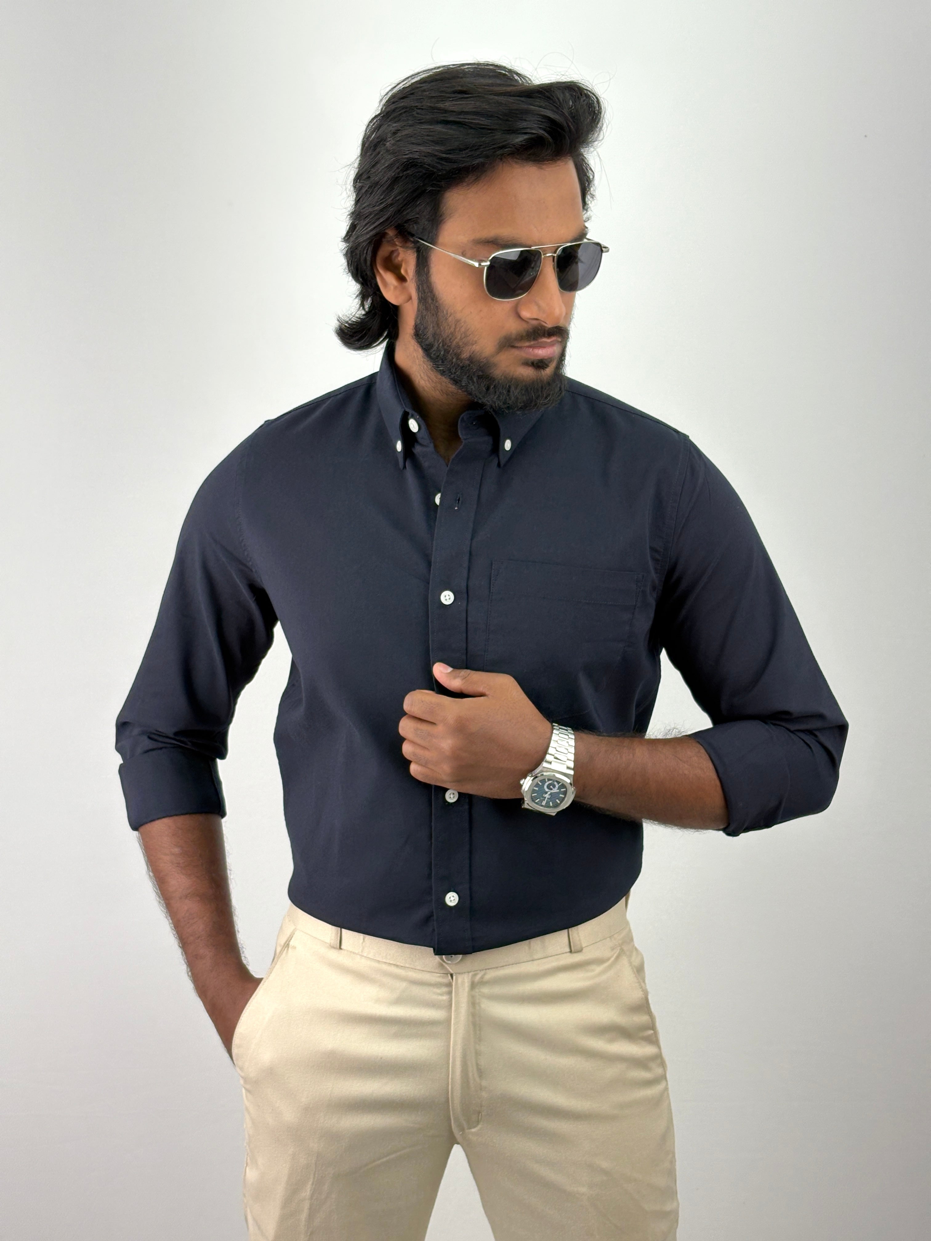 Navy Plain Oxford Shirt