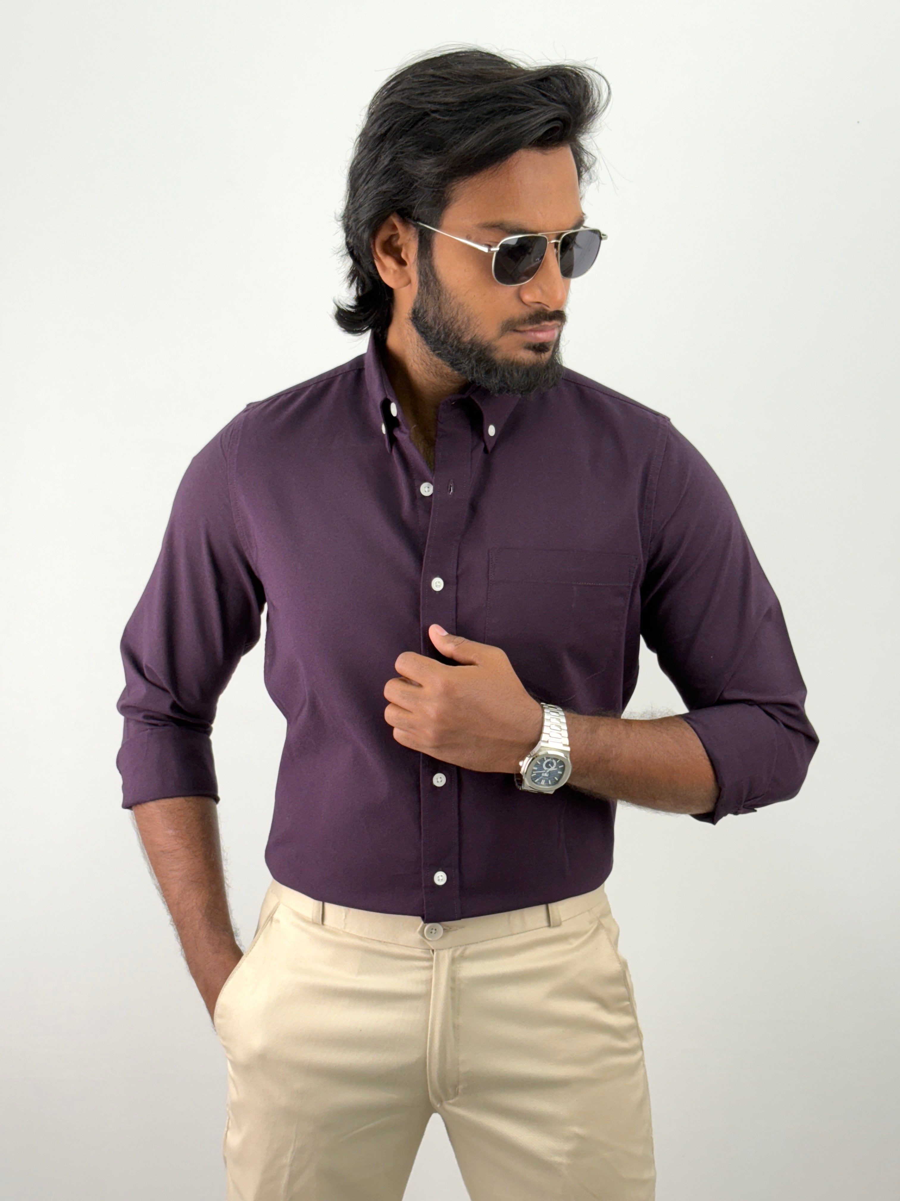 Wine Plain Oxford Shirt