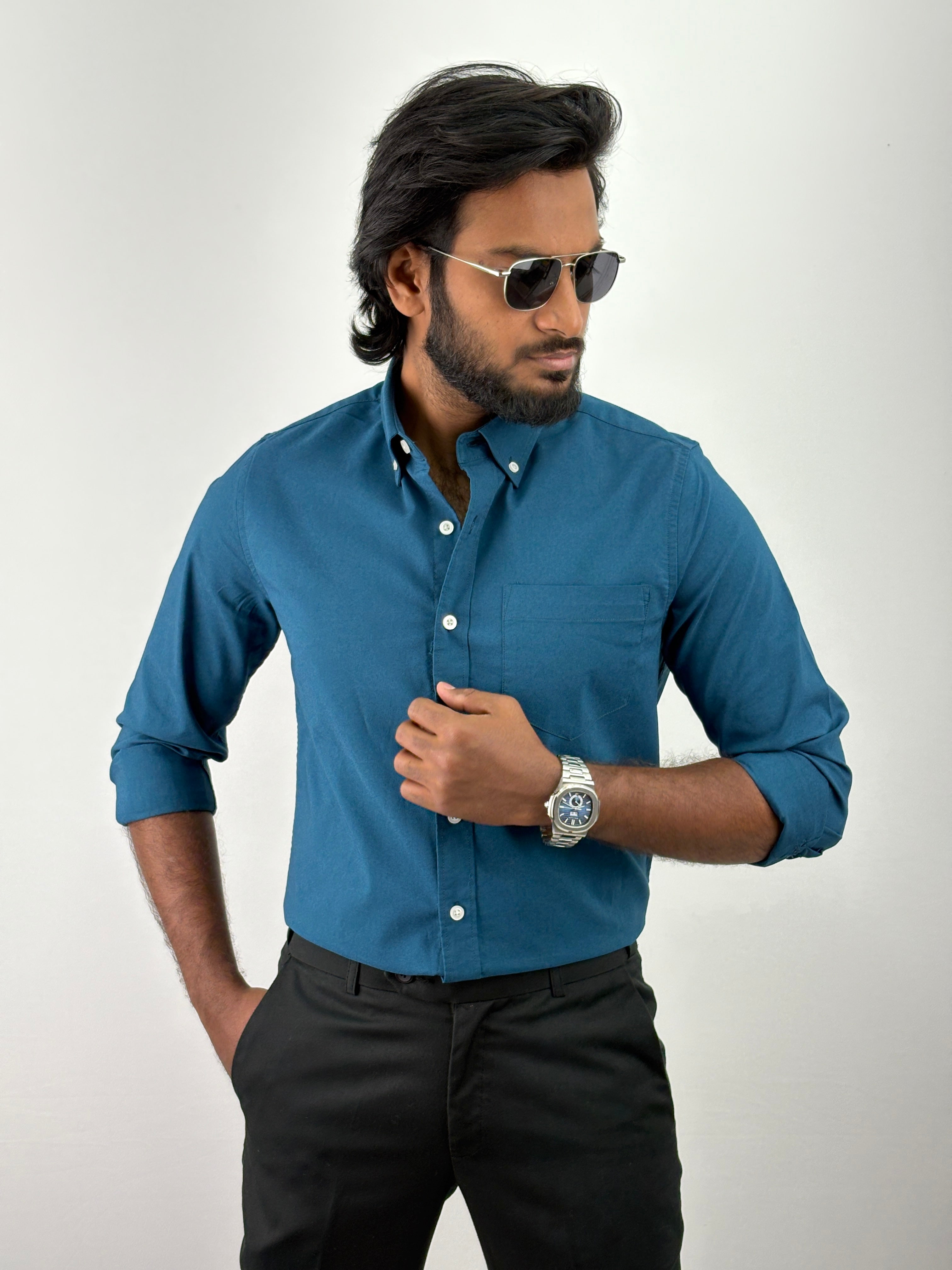 Peacock Blue Plain Oxford Shirt