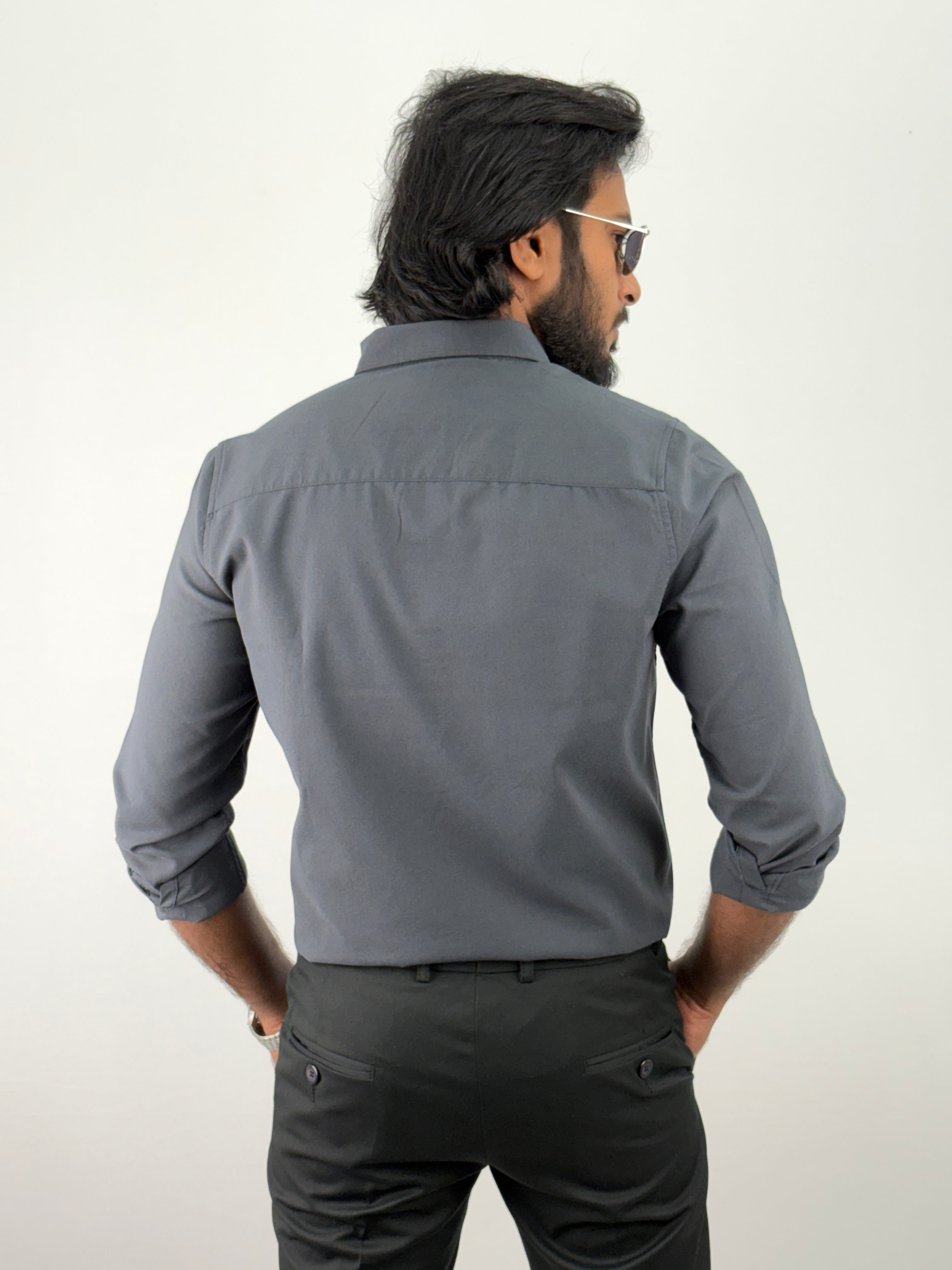 Dark Grey Plain Oxford Shirt