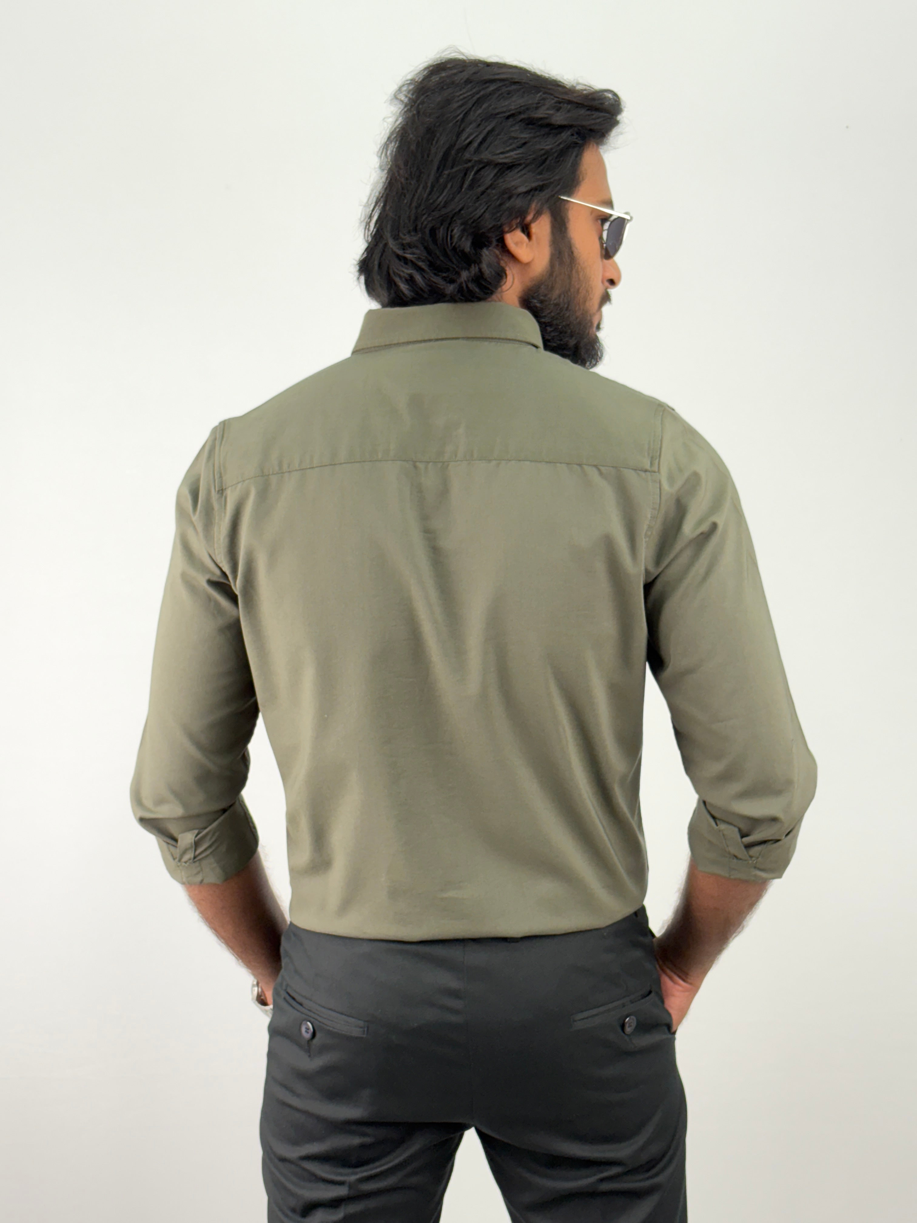 Olive Green Plain Oxford Shirt