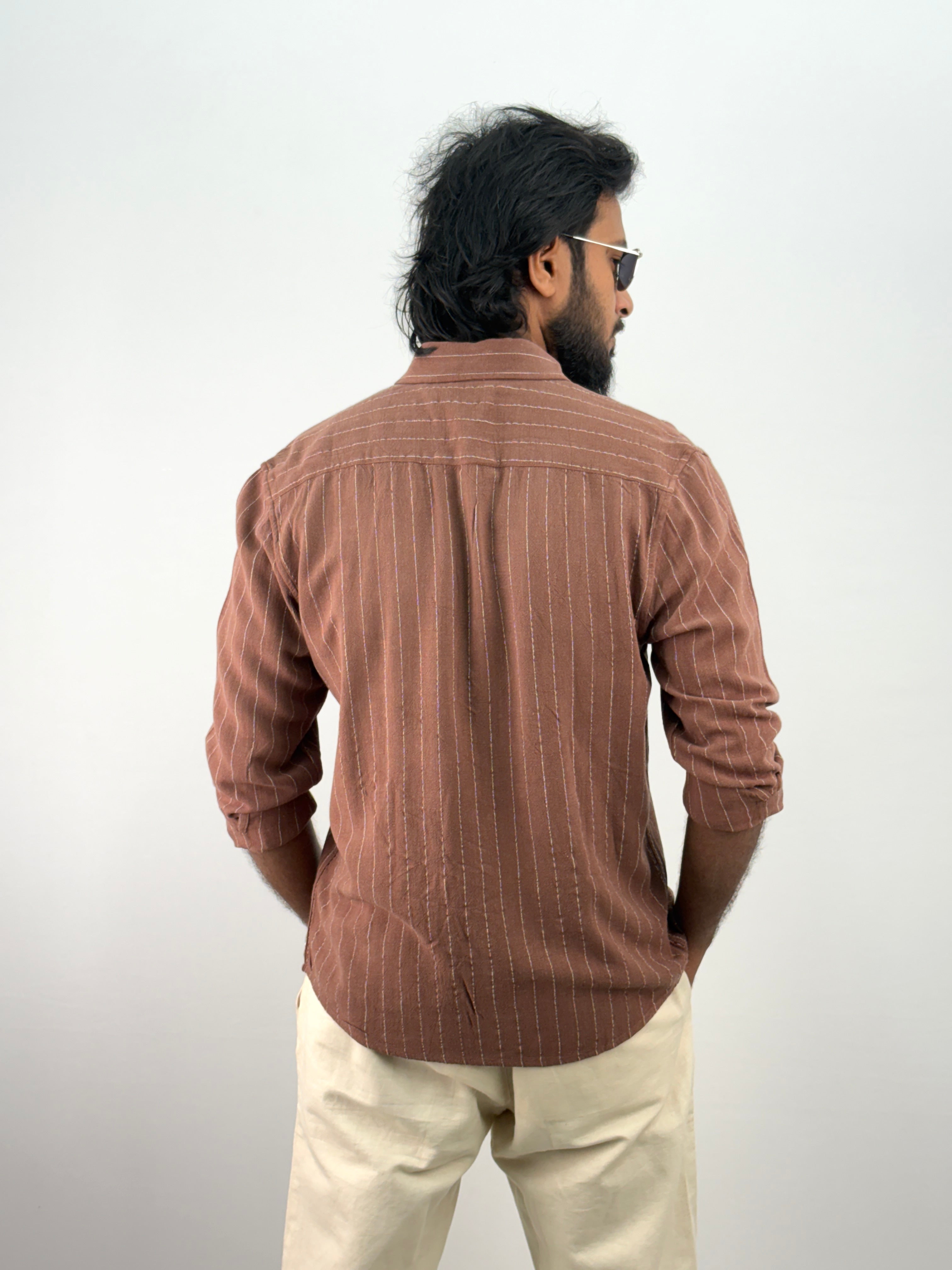 Brown Linen Stripe Shirt