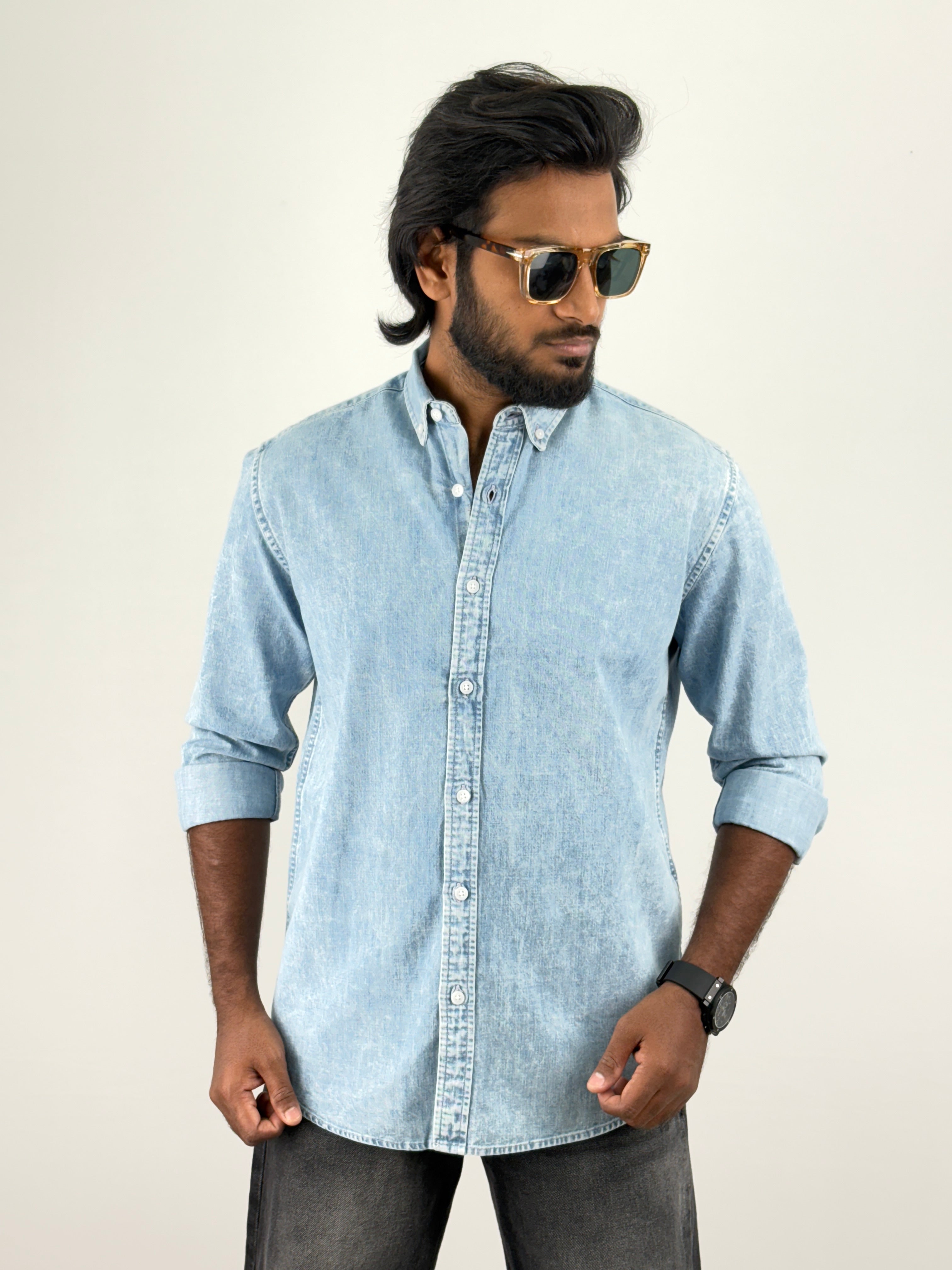 Blue Acid Wash Denim Shirt