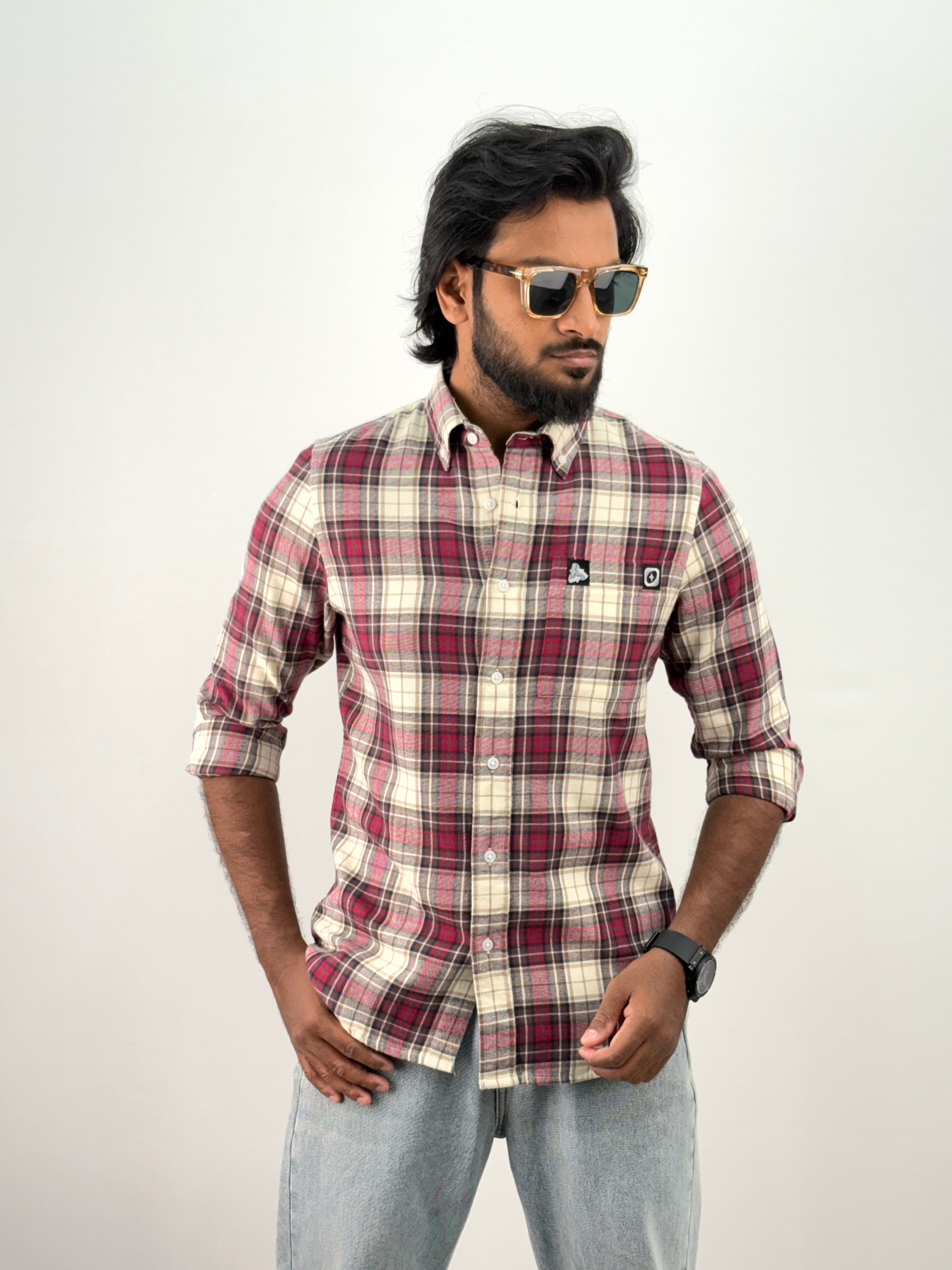 Beige Red Flannel Shirt