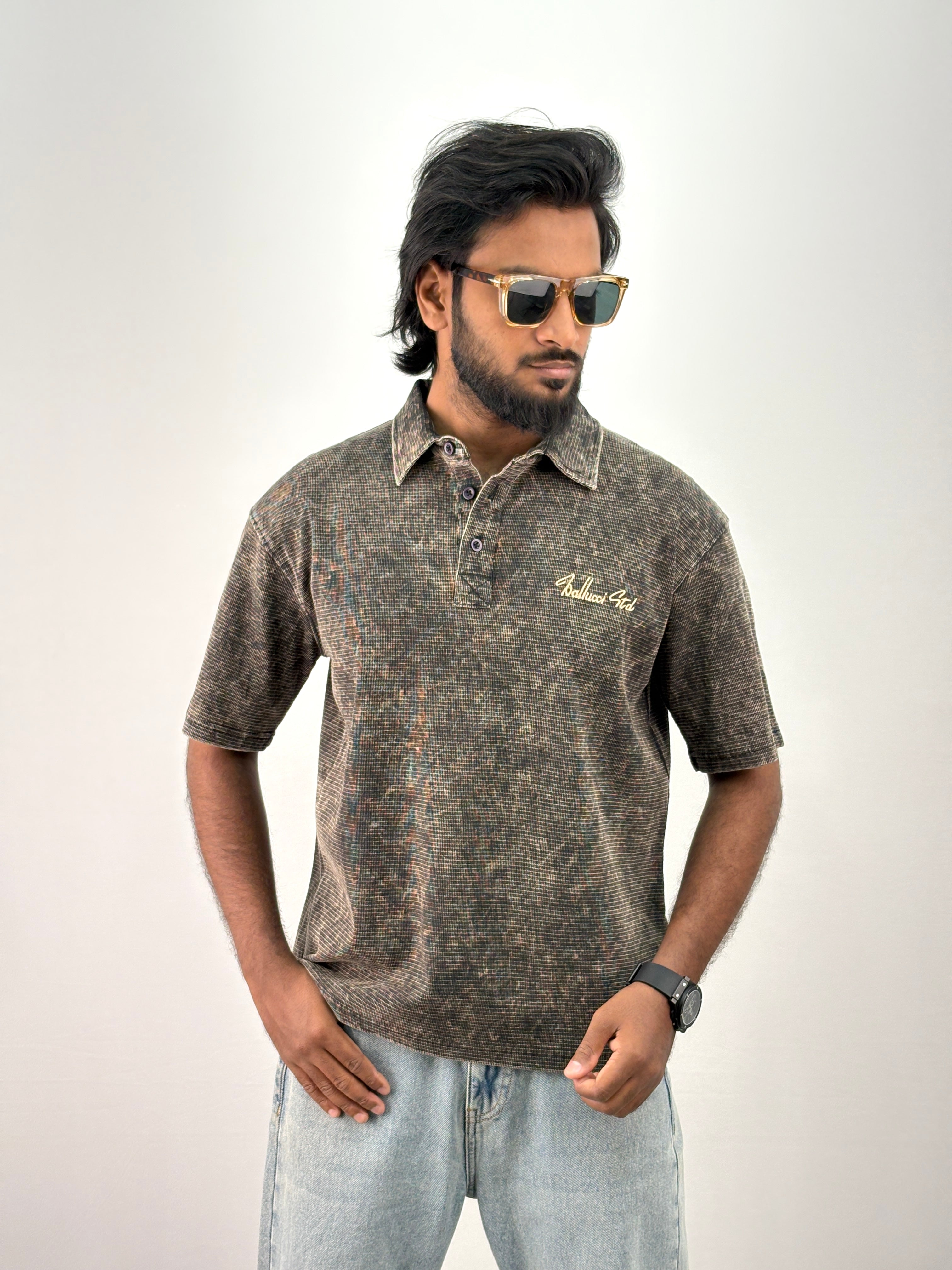 Charcoal Acid Wash Polo T-Shirt