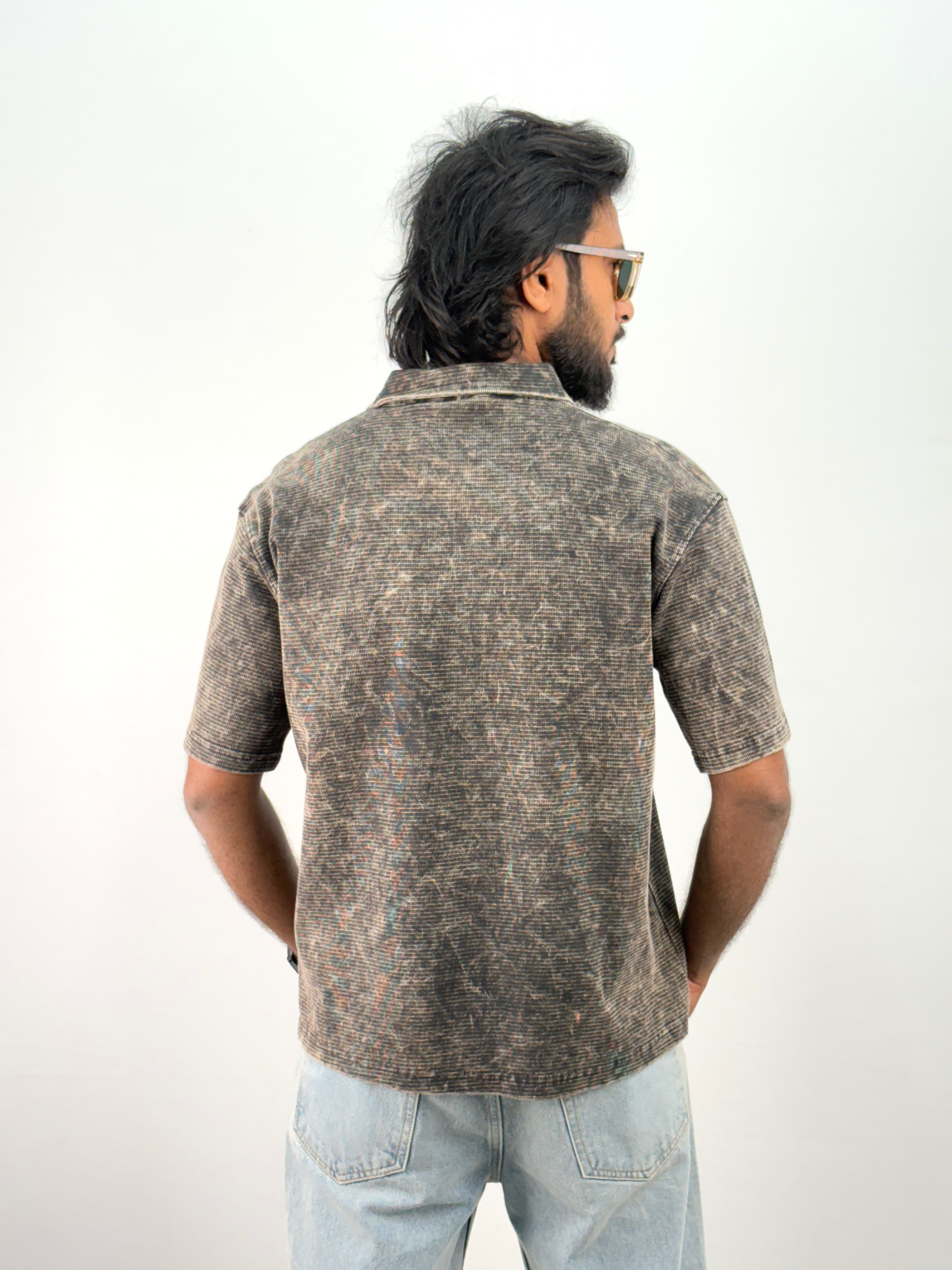 Charcoal Acid Wash Polo T-Shirt