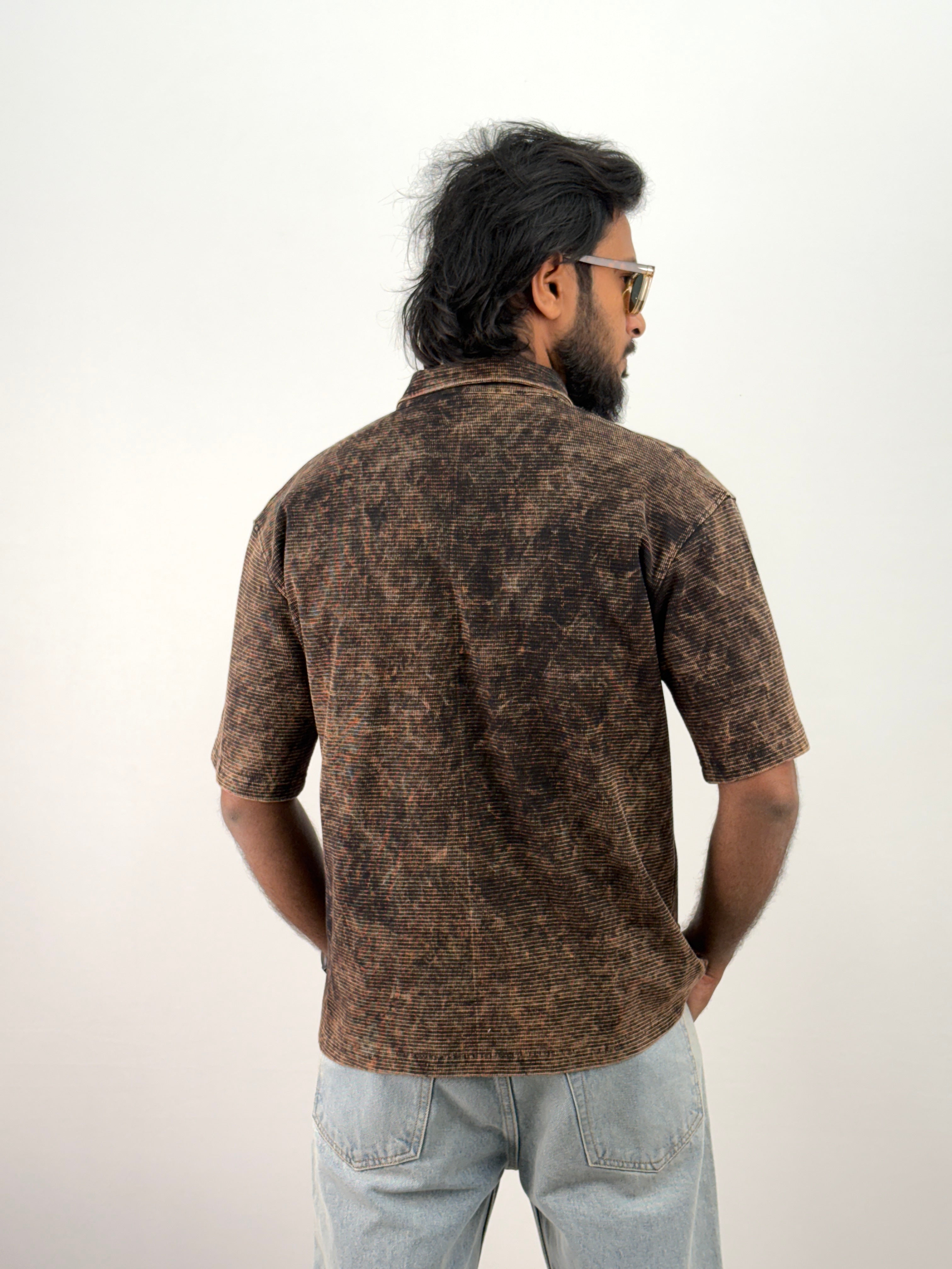 Dark Brown Acid Wash Polo T-Shirt