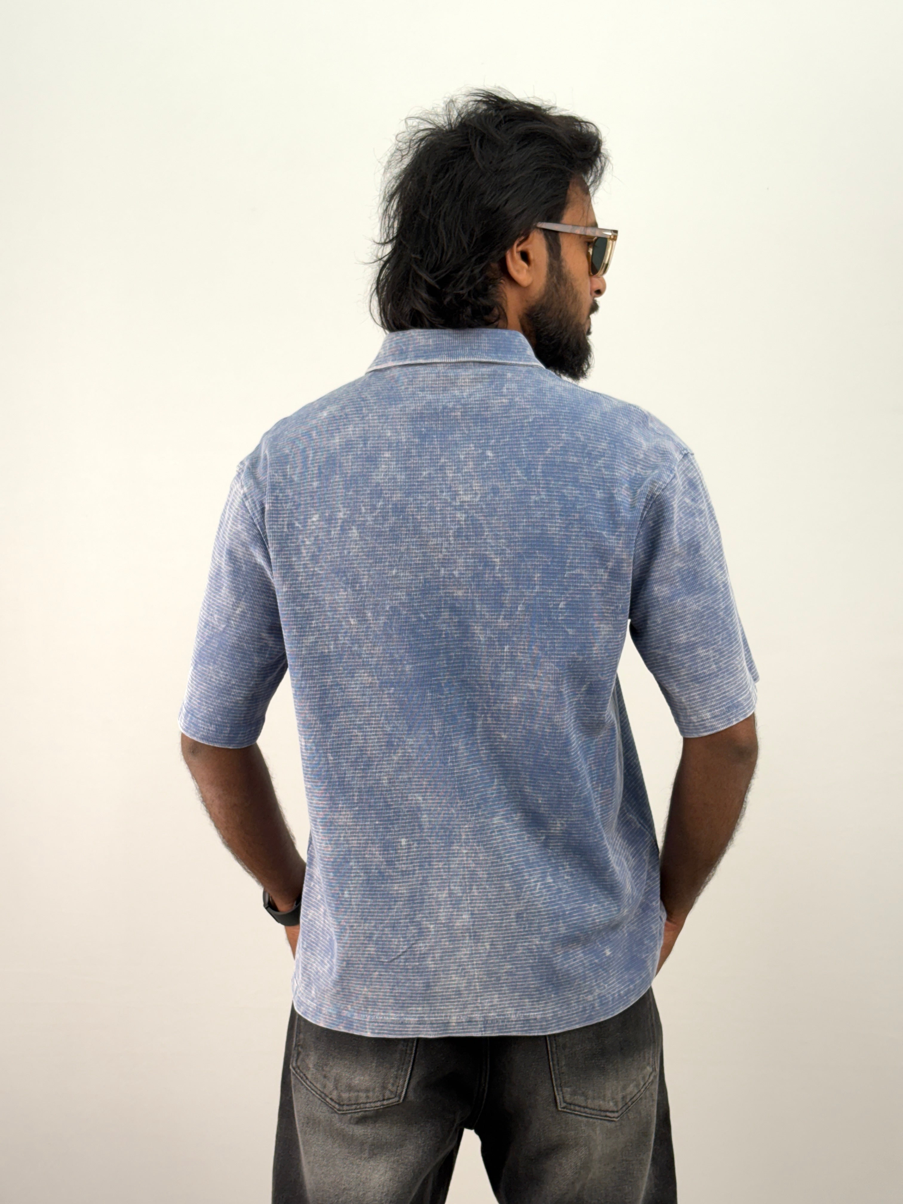 Blue Acid Wash Polo T-Shirt