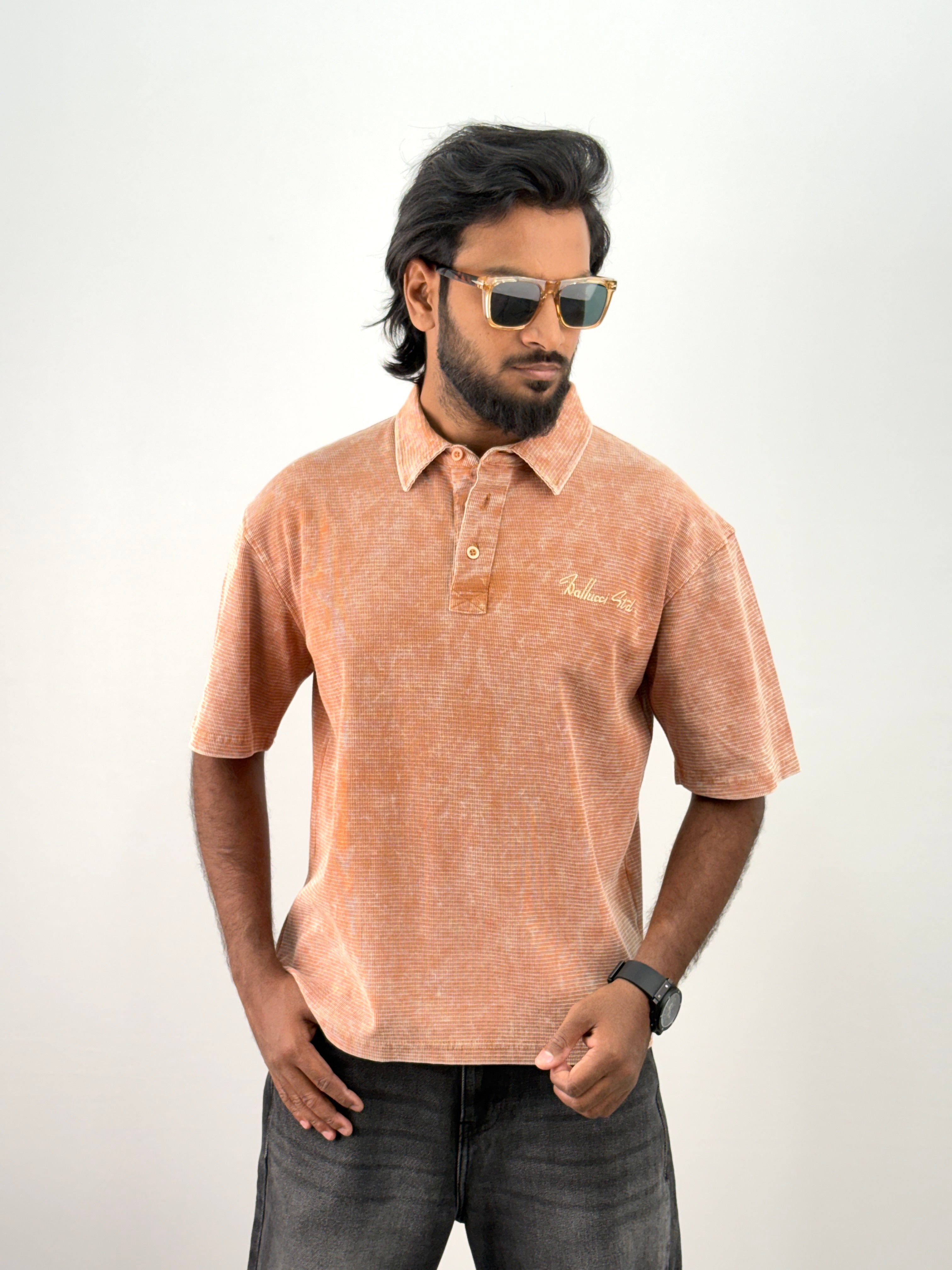 Fawn Acid Wash Polo T-Shirt