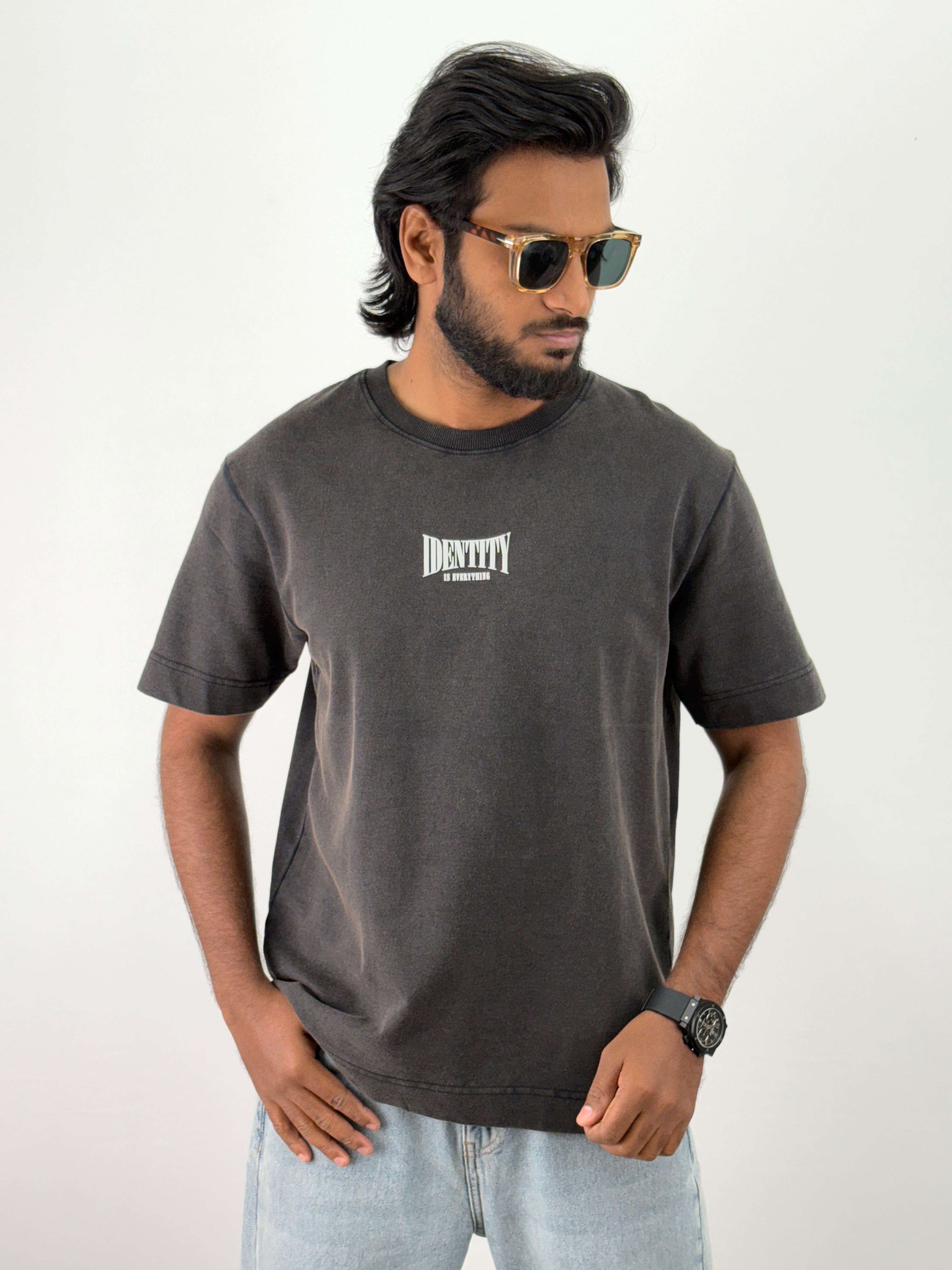 Dark Grey Acid Wash Oversized T-Shirt