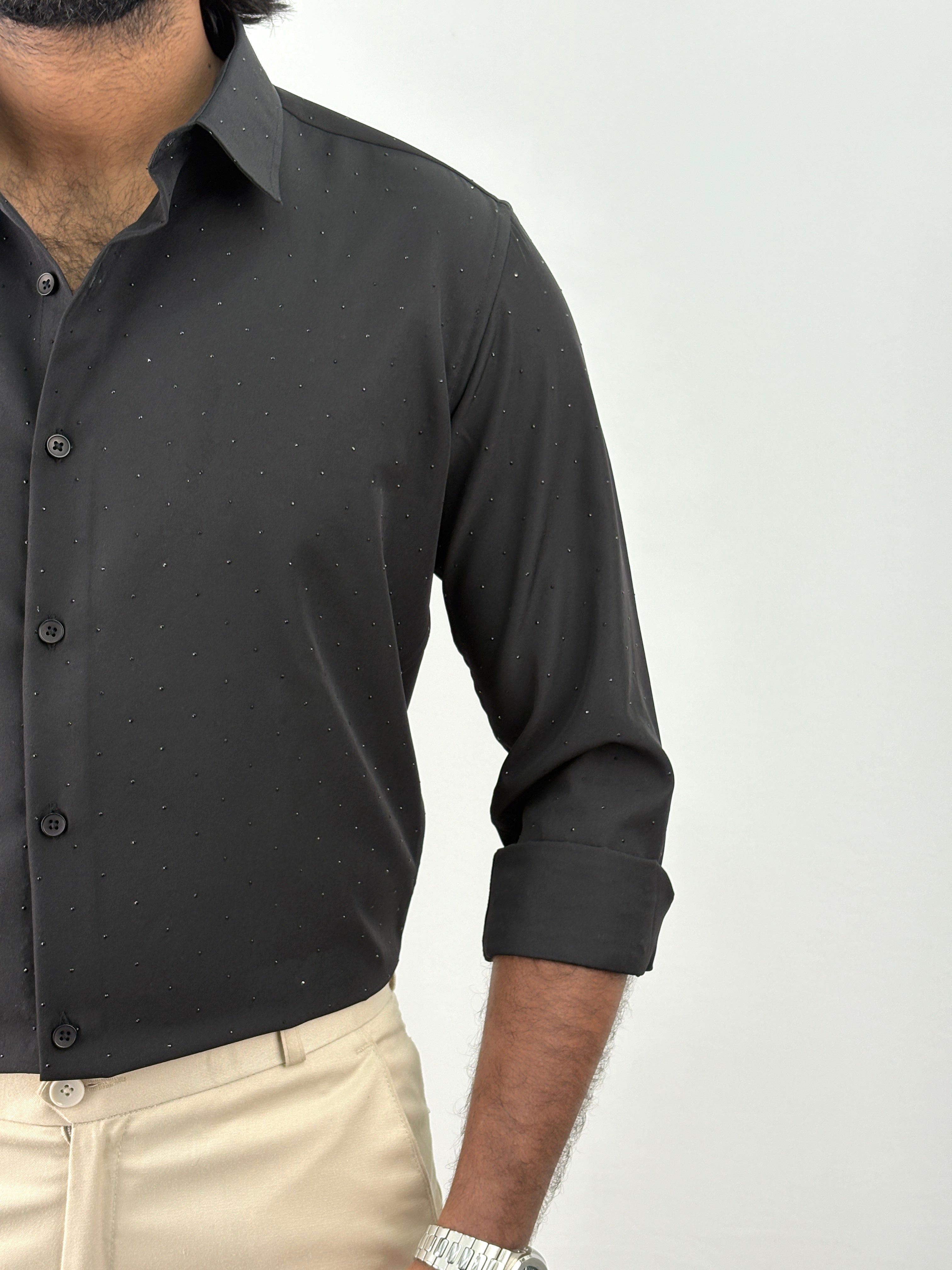 Black Designer Stone Work Shirt