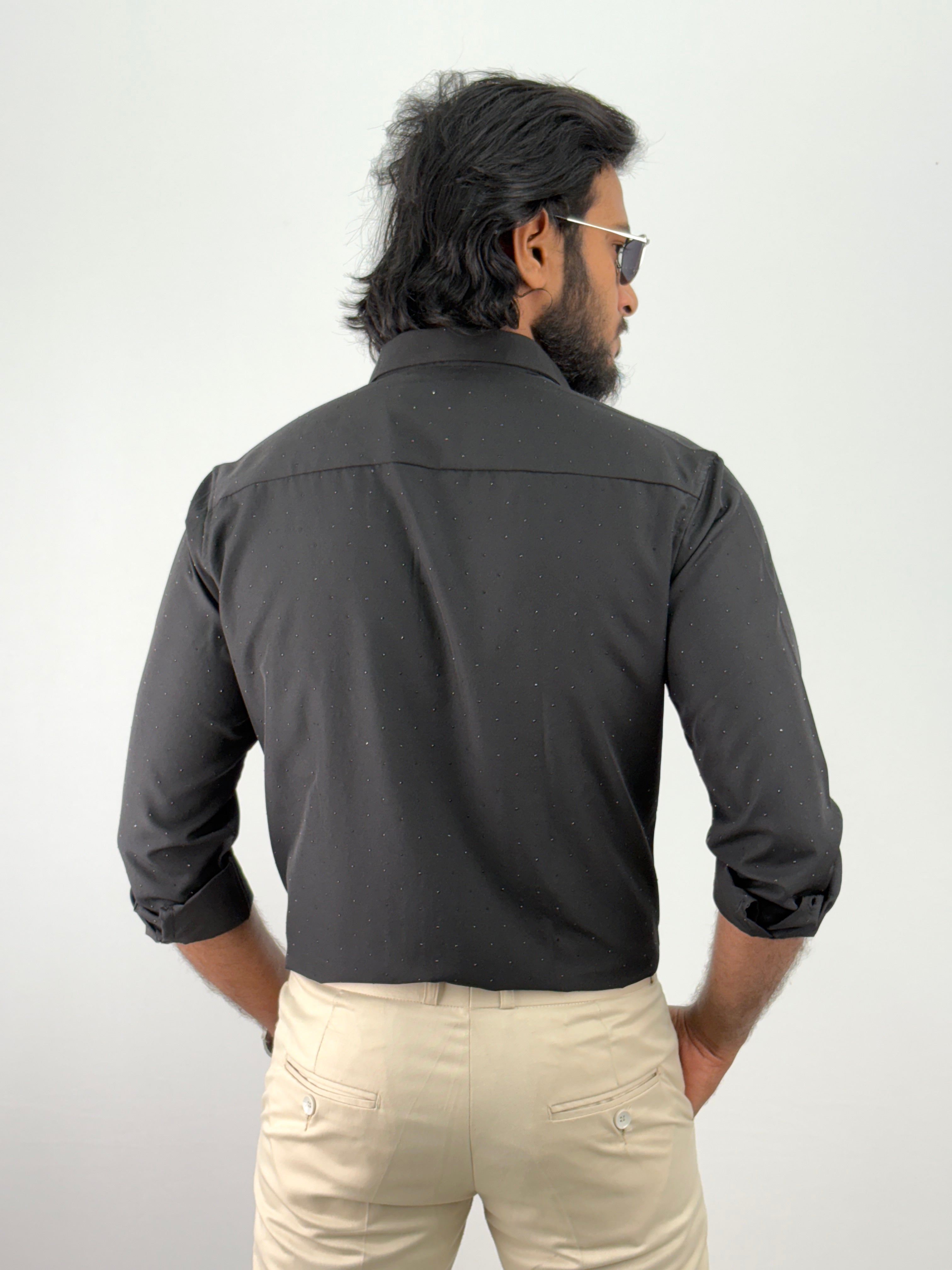 Black Designer Stone Work Shirt