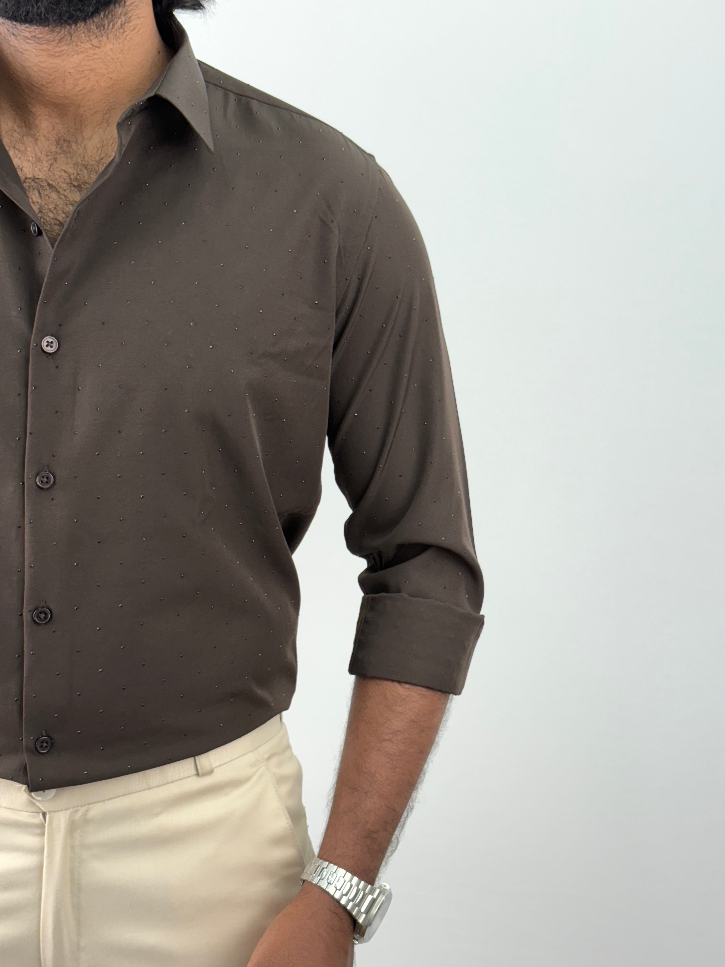 Brown Designer Stone Work Shirt