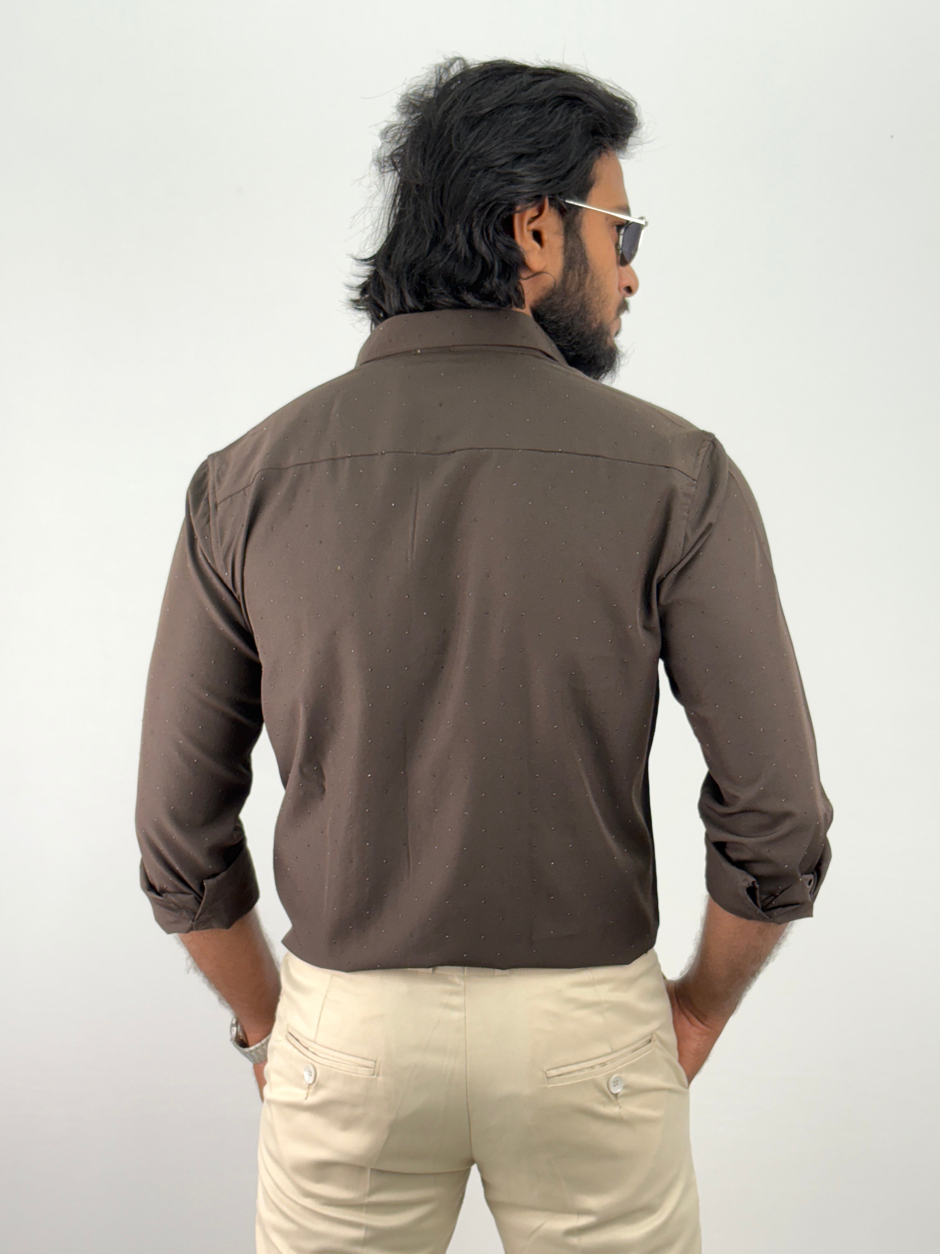 Brown Designer Stone Work Shirt