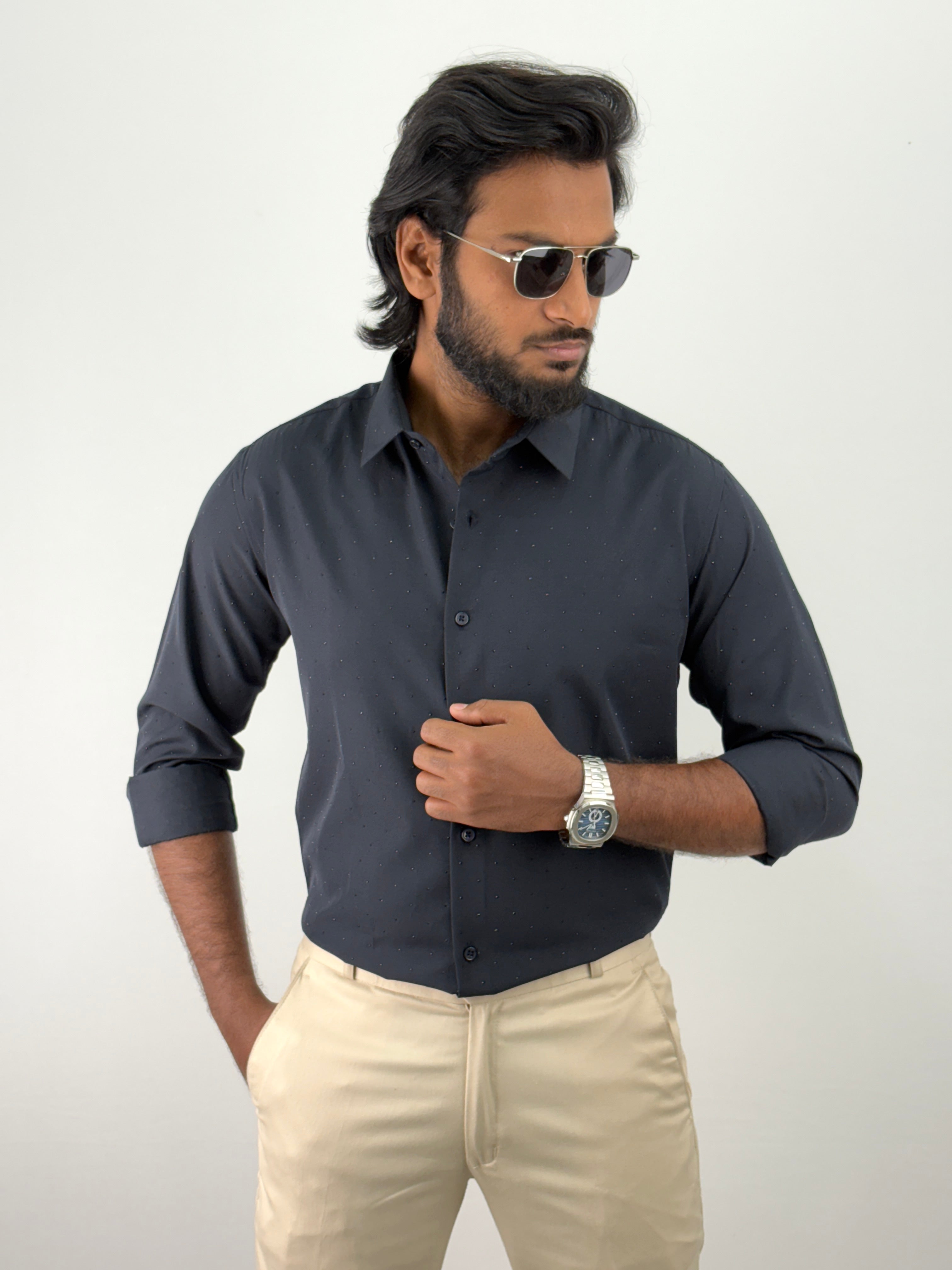Navy Designer Stone Work Shirt