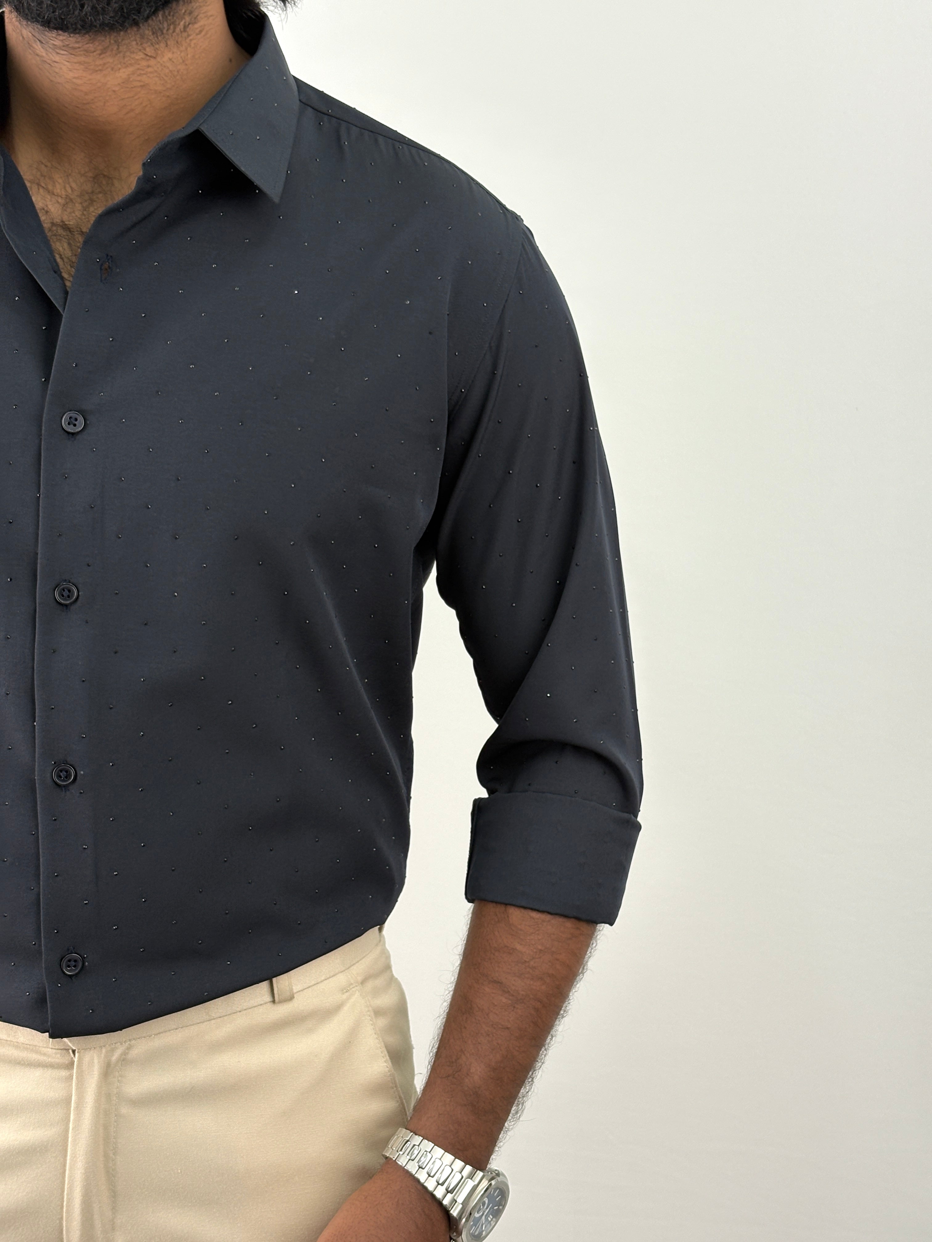 Navy Designer Stone Work Shirt