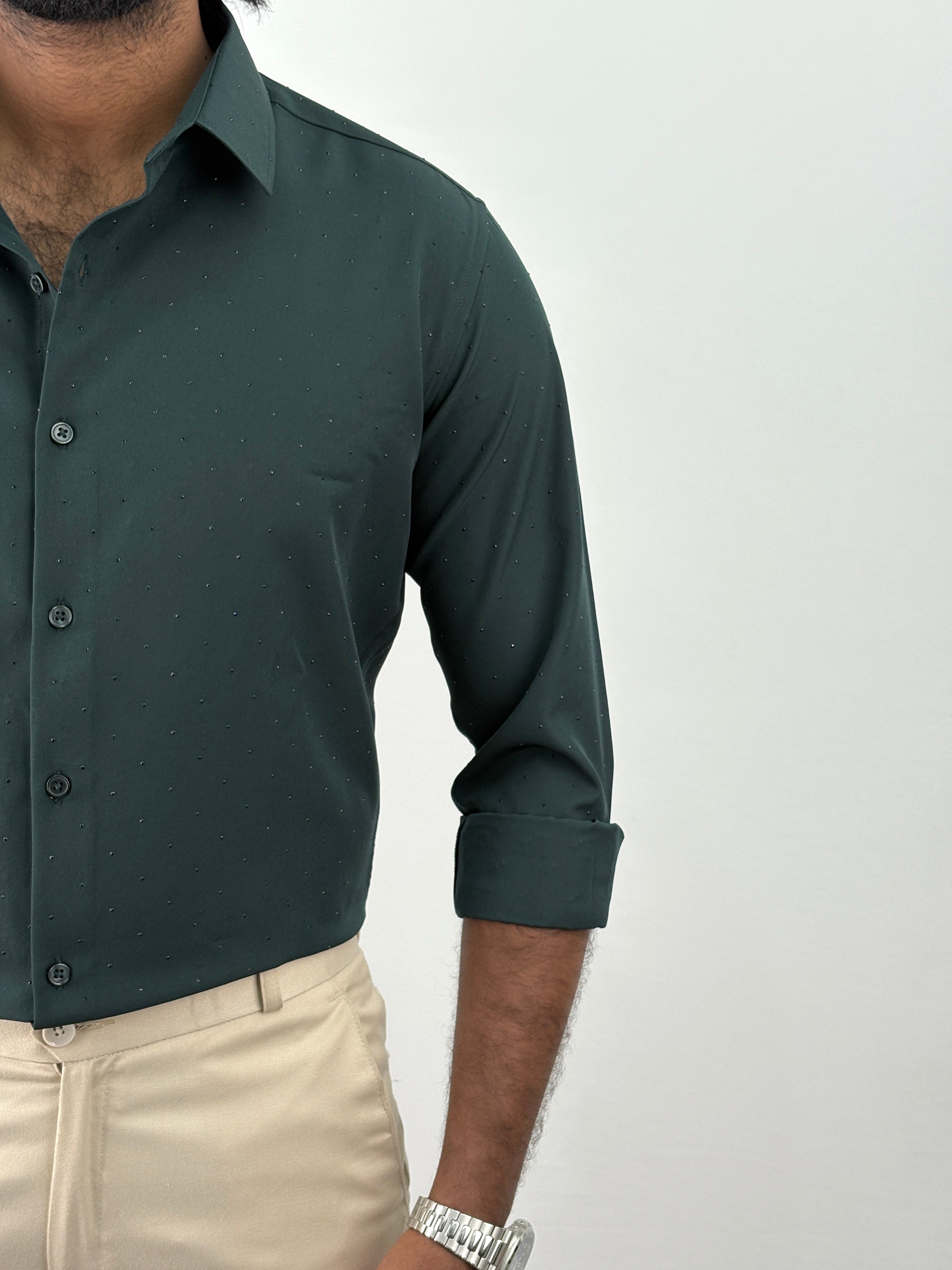 Green Designer Stone Work Shirt