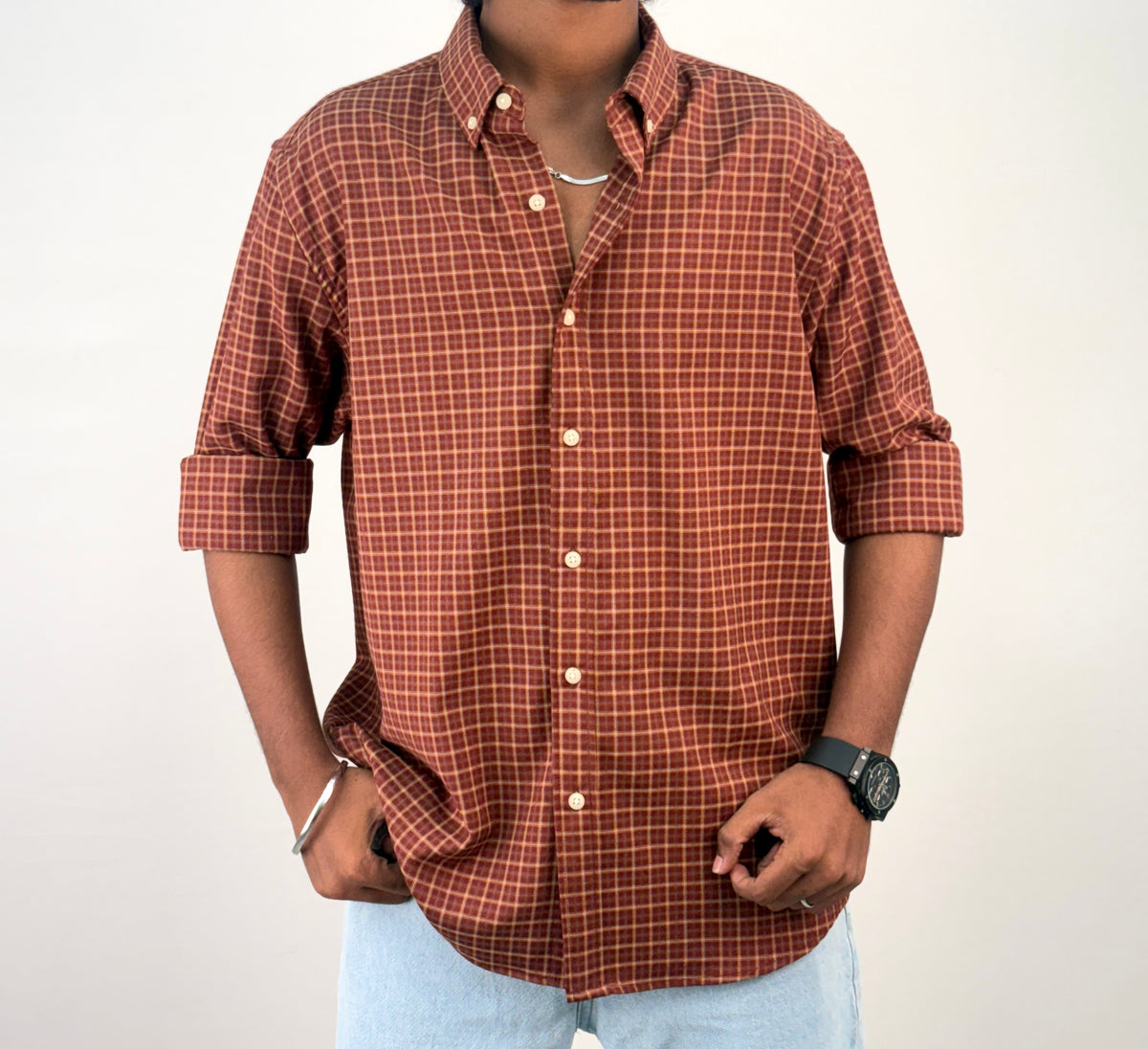 Brick Red Vintage Checked Shirt