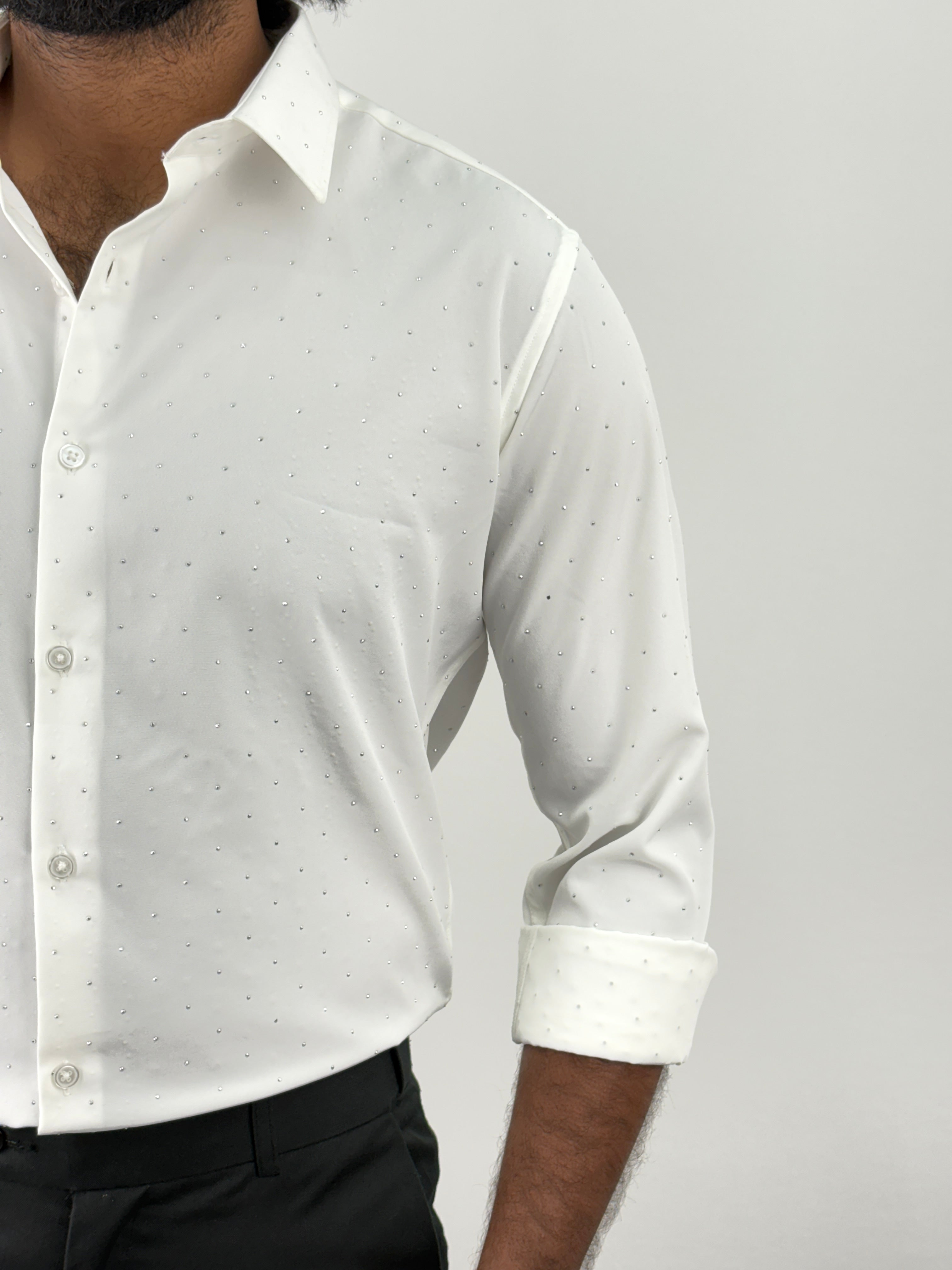 White Designer Stone Work Shirt