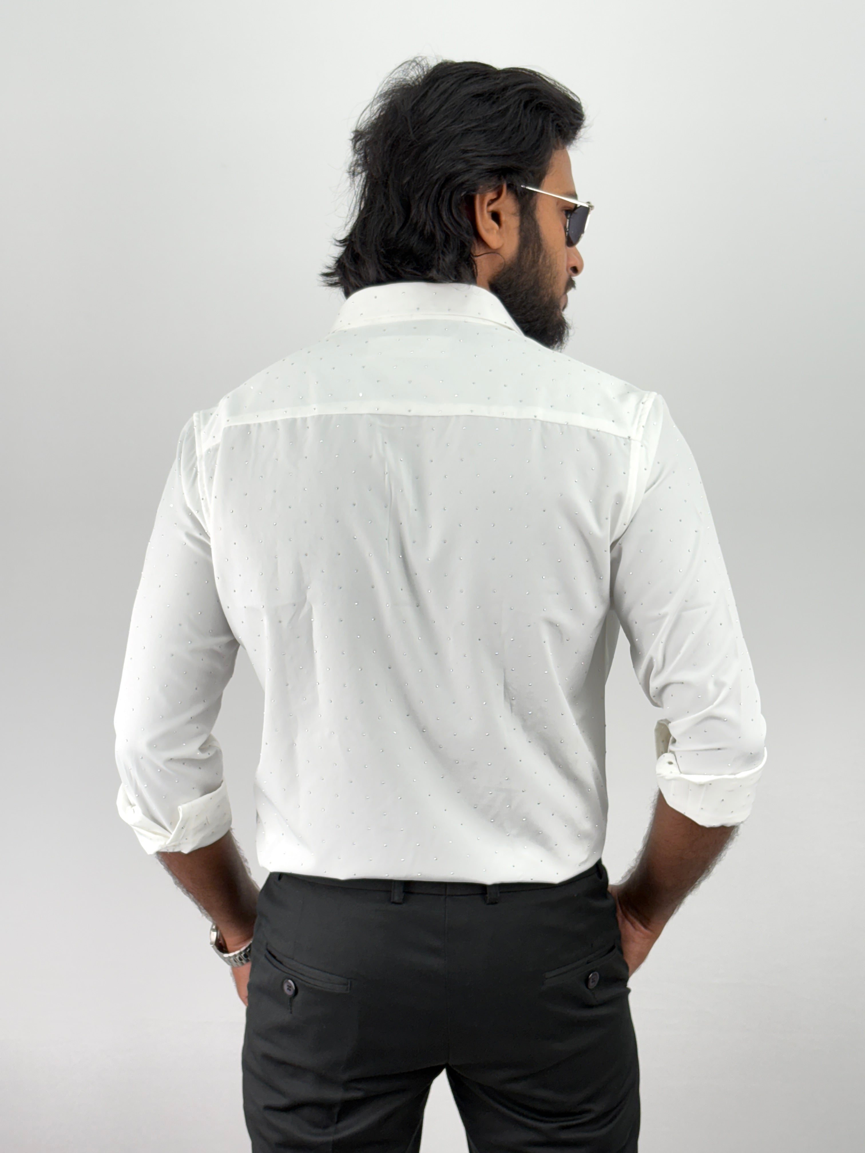 White Designer Stone Work Shirt