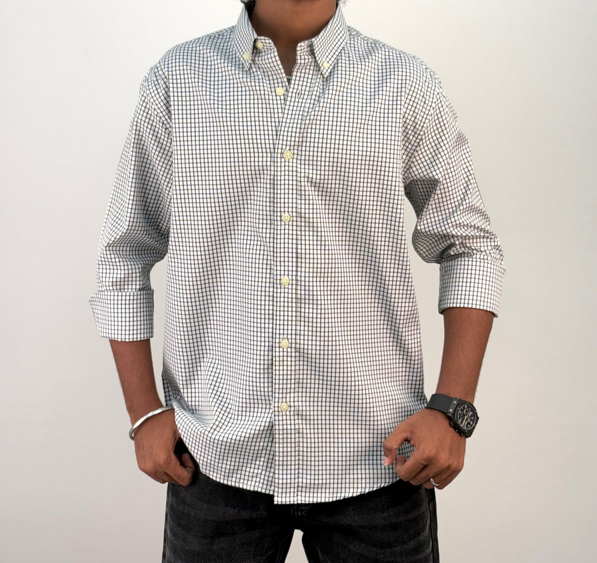 White Grey Vintage Checked Shirt