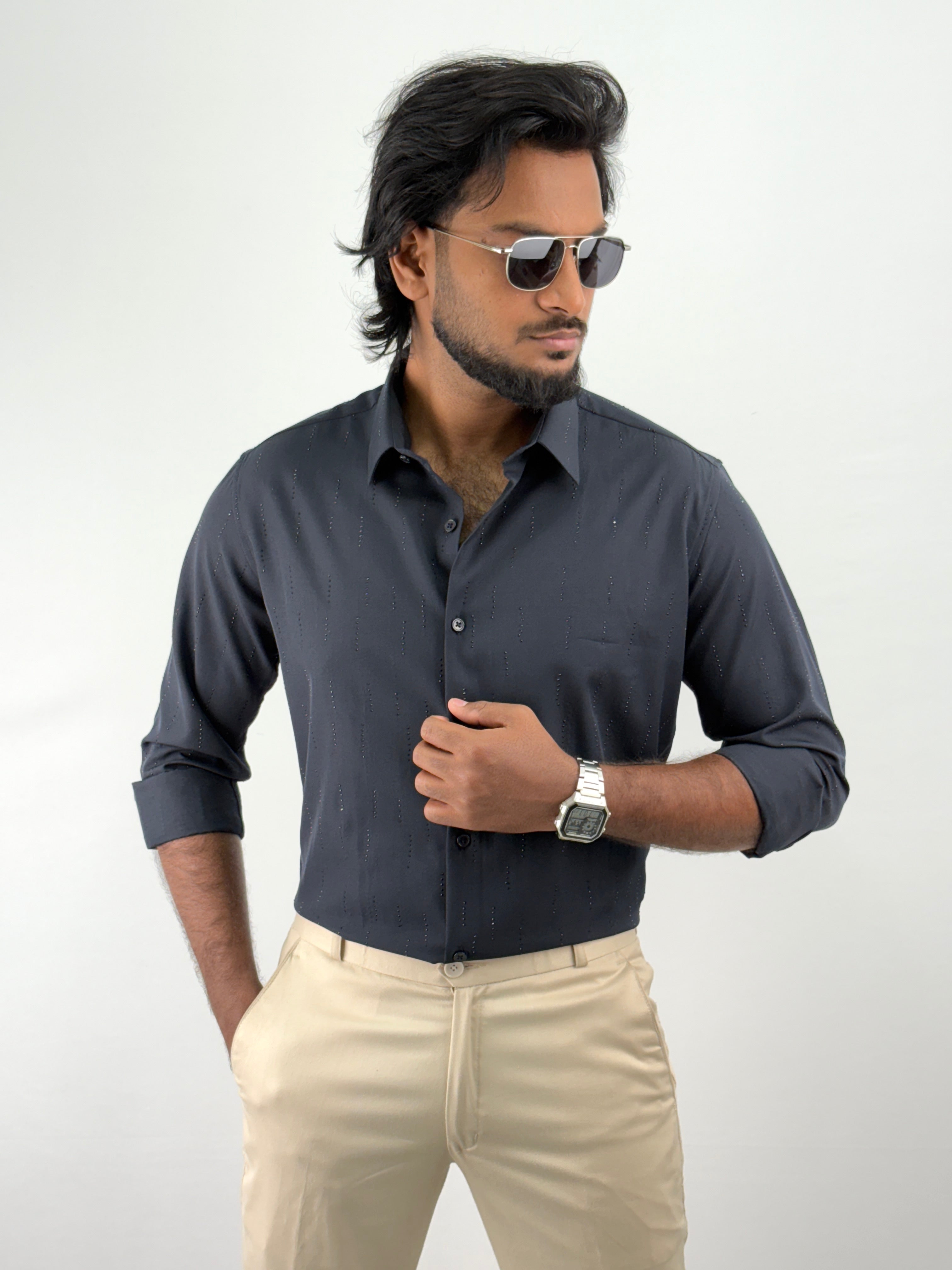 Navy Designer Stone Work Shirt